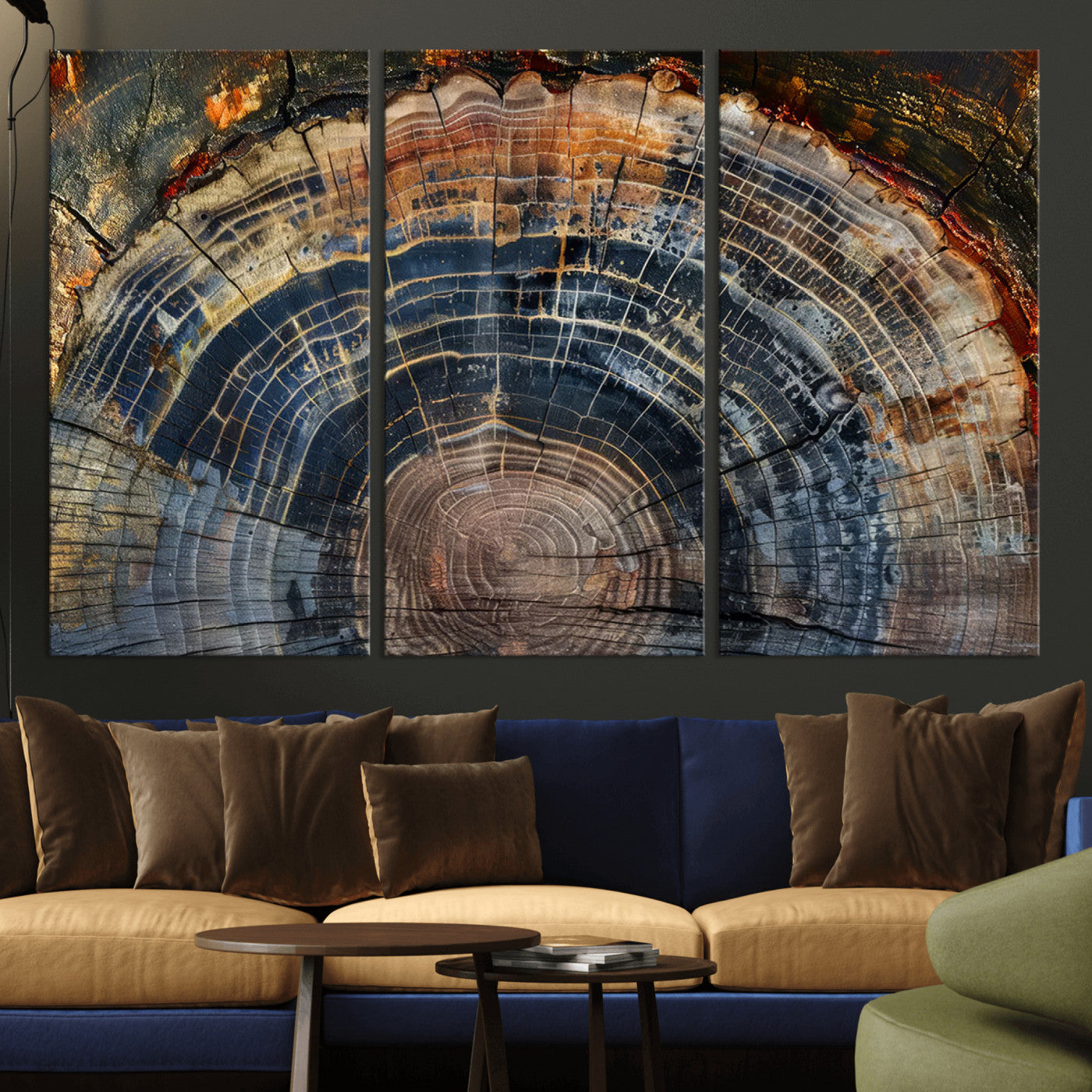 16193-MGV-CV-36X24 - Framed Wood Tree Ring Wall Art - Abstract Colorful Wood Ring Wall Decor for Minimalist Home Decor