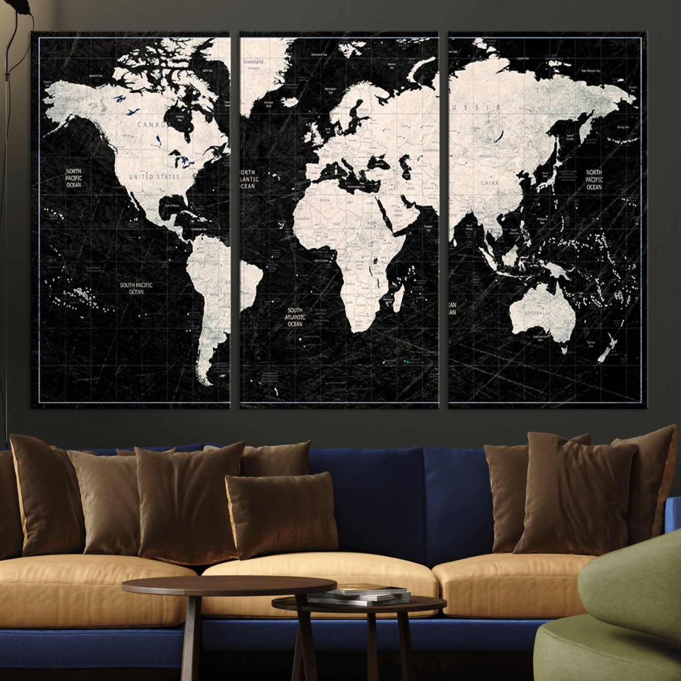-Push Pin World Map Canvas Print – Framed Travel Map Wall Art for Couples, Anniversary Gift, Track Adventures at Home or Office Decor