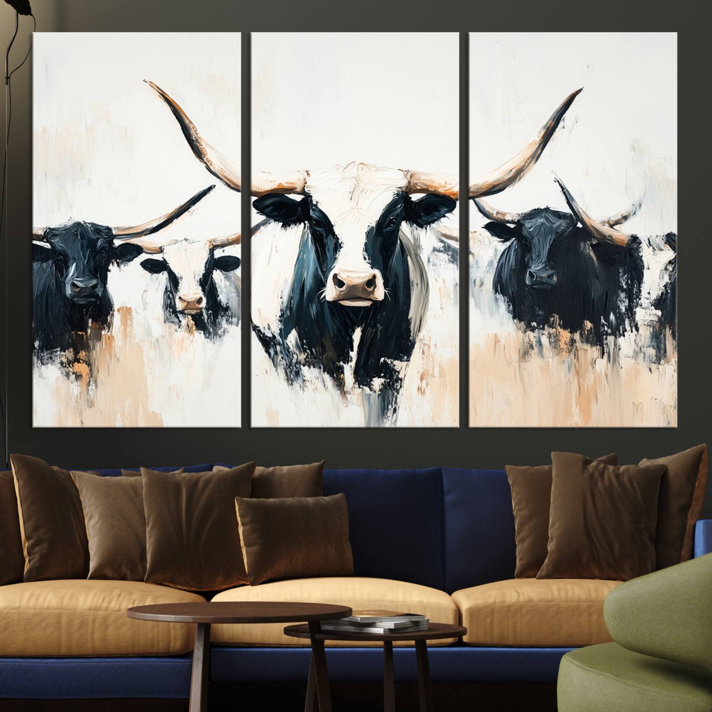 -Texas Longhorn Wall Art Canvas Print, Framed Western Cattle Art Picture Print, Horned Bull Perfect