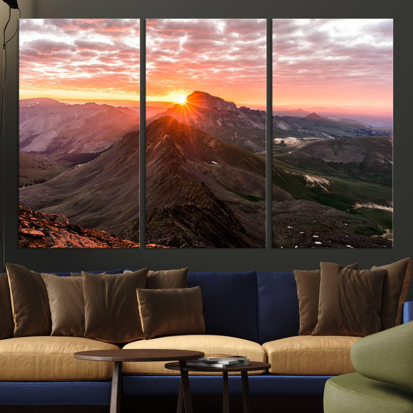 -Mountain Sunrise Wall Art Canvas Print, Framed Alpine Ridge Art Picture Print, Mountain Range