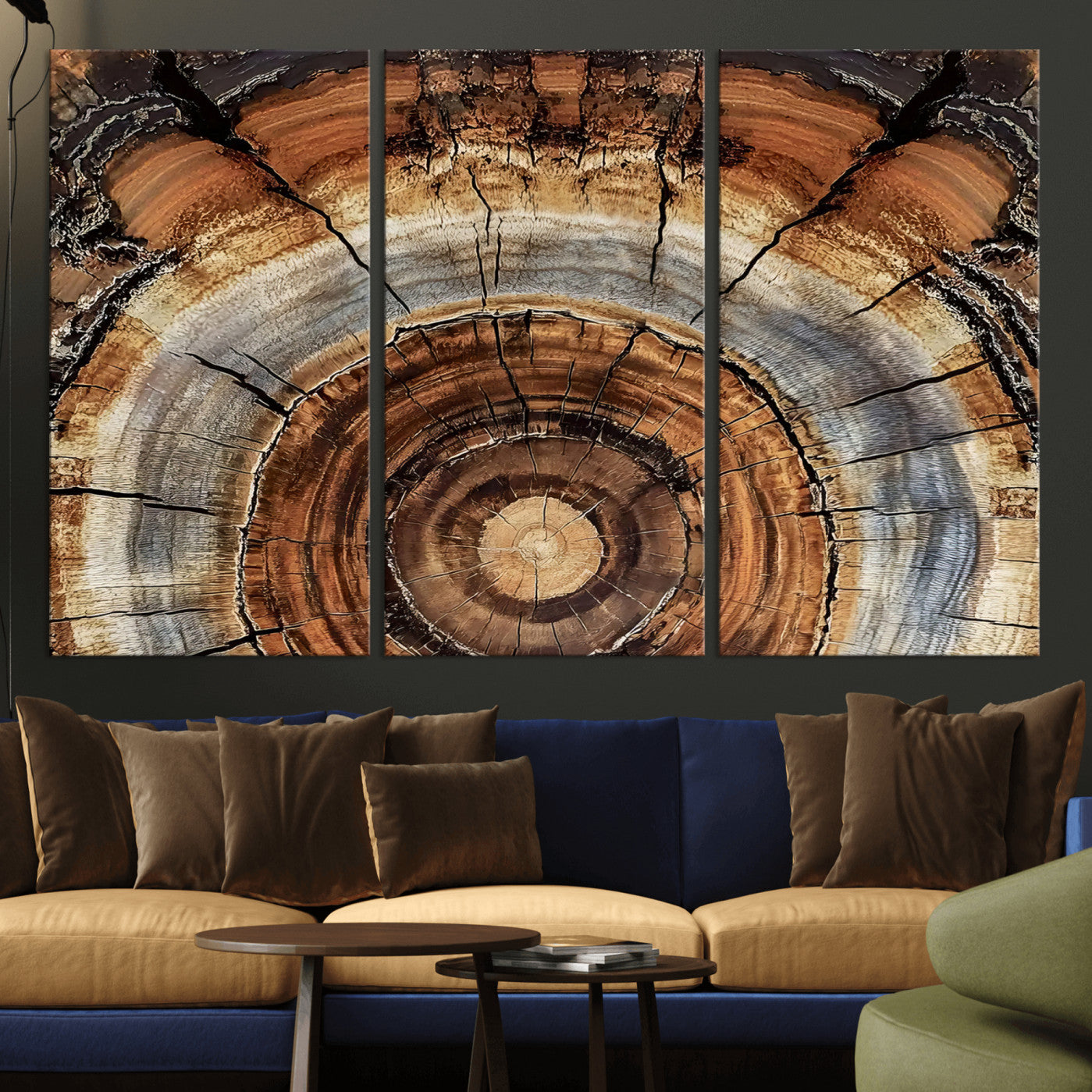 -Tree Rings Wall Art Canvas Print, Framed Wood Texture Art Picture Print, Rustic Pattern Perfect Rustic Organic Decor Artwork
