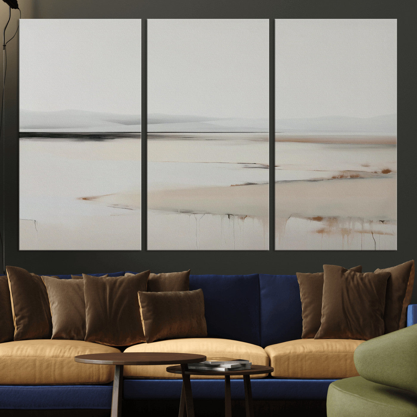 89410095-MGV-CV-36X24-Minimalist Landscape Wall Art Canvas Print – Framed Soft Horizon Abstract Seascape Earthy Tones Artwork for Home Office