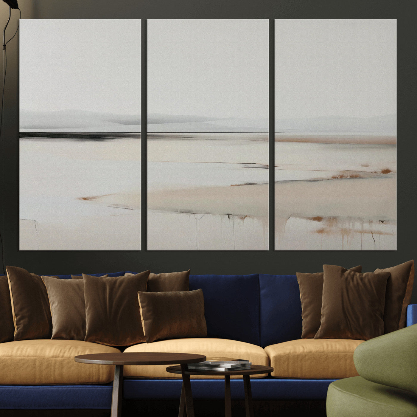 89410095-MGV-CV-36X24-Minimalist Landscape Wall Art Canvas Print – Framed Soft Horizon Abstract Seascape Earthy Tones Artwork for Home Office