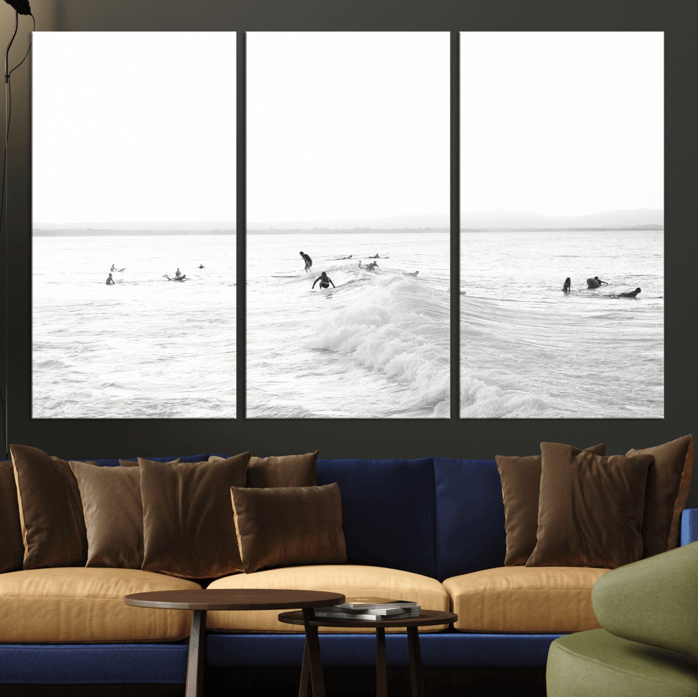 33449548-MGV-CV-36X24 - Surf Crowd Motion Wall Art – Active Surfers & Ocean Waves Canvas Print, Dynamic Water and Coastal Horizon for Living Room or Sea Adventure Decor