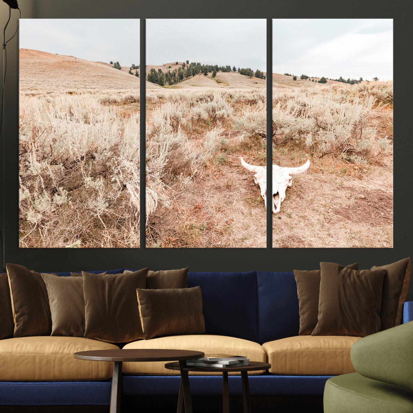 97234735-MGV-CV-36X24 - Desert Skull Wall Art – Arid Landscape & Sagebrush Canvas Print, Rustic Nature and Earth Tones for Living Room or Minimalist Decor