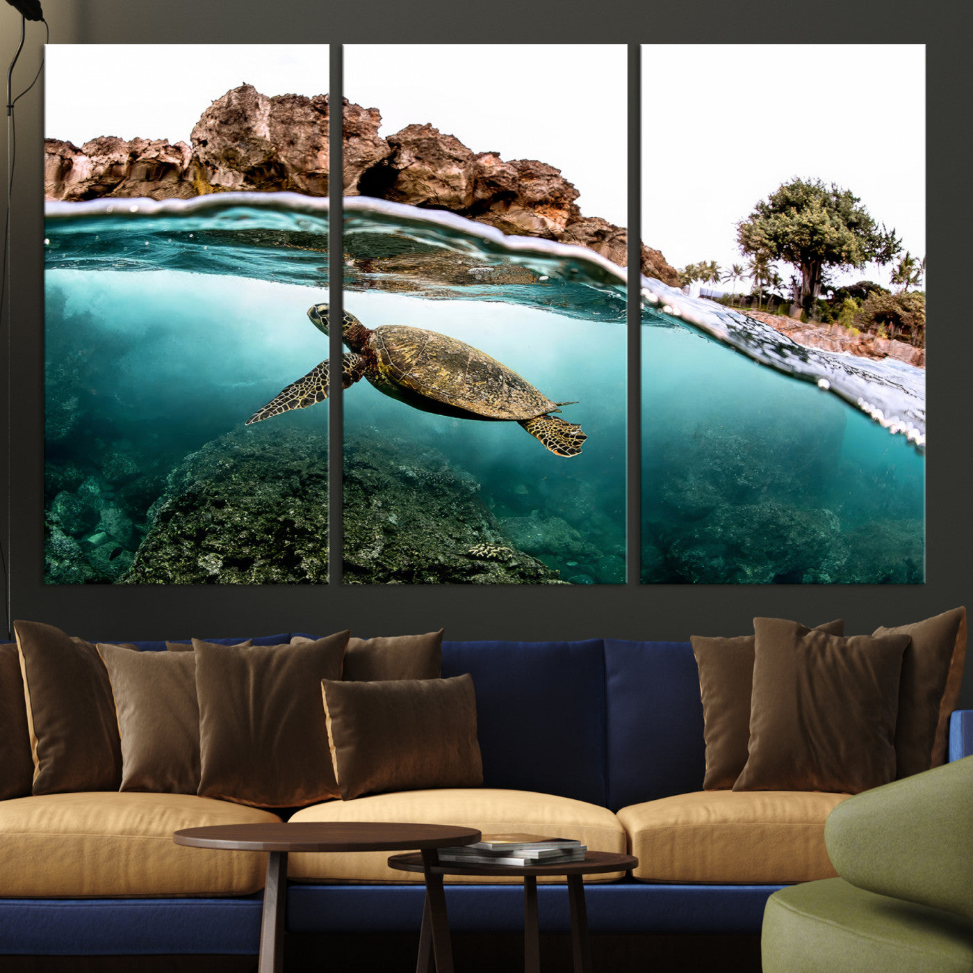-Sea Turtle Wall Art Canvas Print, Framed Ocean Life Art Picture Print, Tropical Perfect Coastal