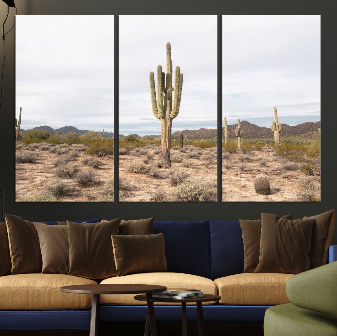 Saguaro Cactus Wall Art Canvas Print, Framed Desert Landscape Minimalist Boho Art