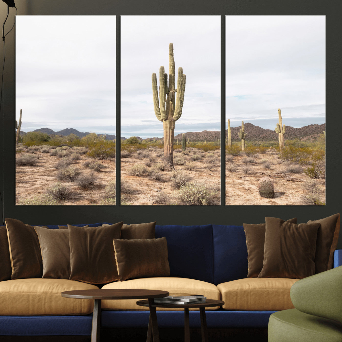 MGV-CV-48X32-3P - Saguaro Cactus Wall Art Canvas Print, Framed Desert Cactus Art Picture Print, Earthy Desert Perfect Southwestern Boho Decor Artwork