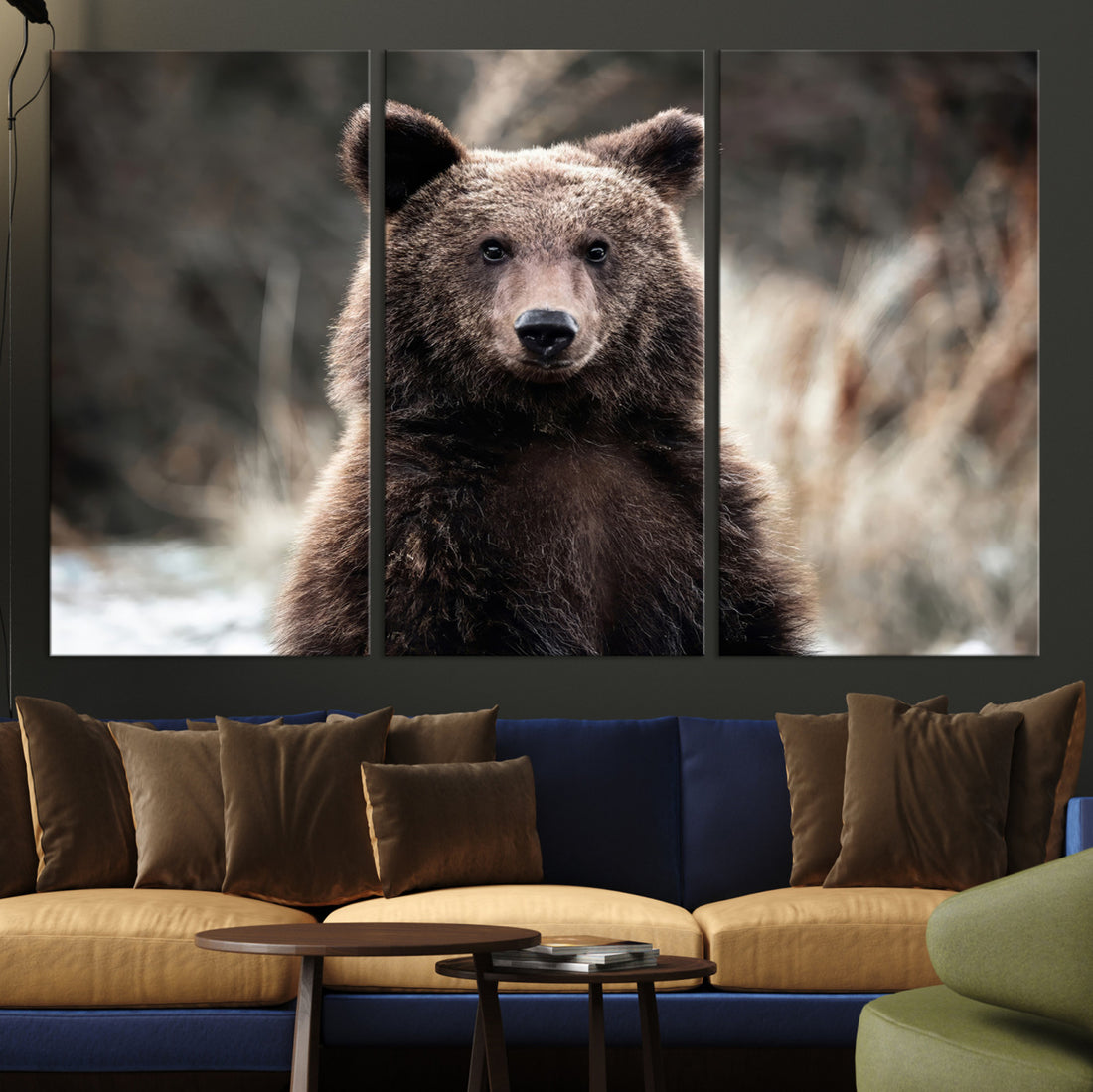 Brown Bear Wall Art Canvas Print, Framed Majestic Woodland Wildlife Cabin Art