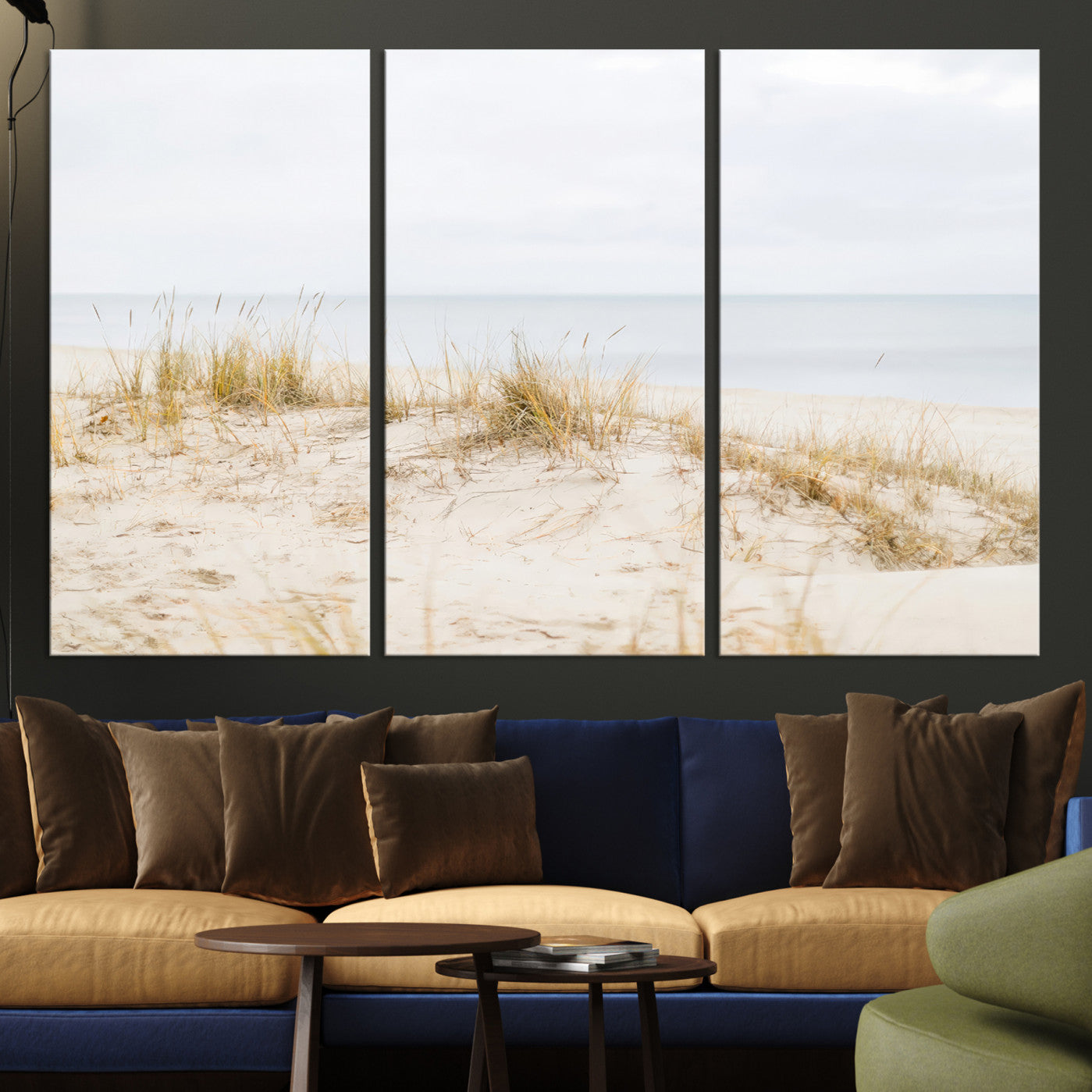 13146857-MGV-CV-36X24-Beach Dunes Wall Art Canvas Print – Framed Serene Coastal Grass and Sand Scene Artwork for Home, Office, Living Room