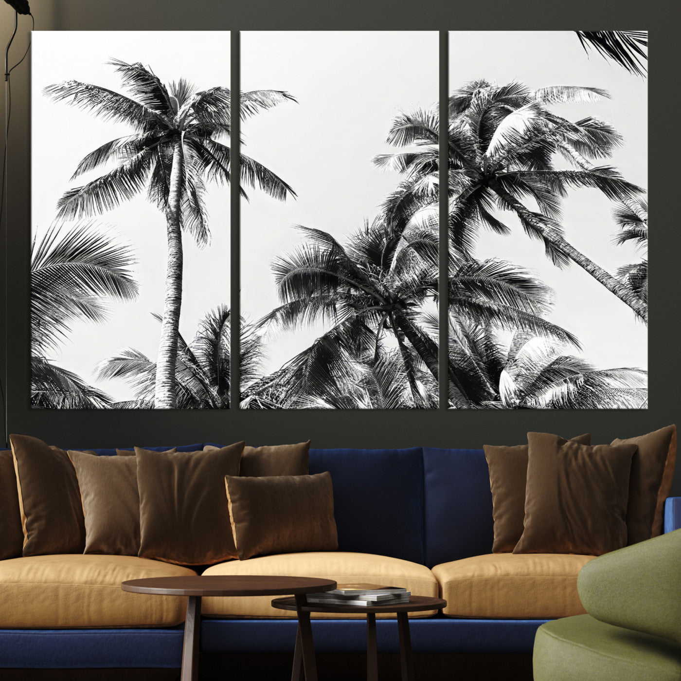-Palm Wall Art Canvas Print, Framed Tropics Art Picture Print, Monochrome Perfect Minimalist Decor