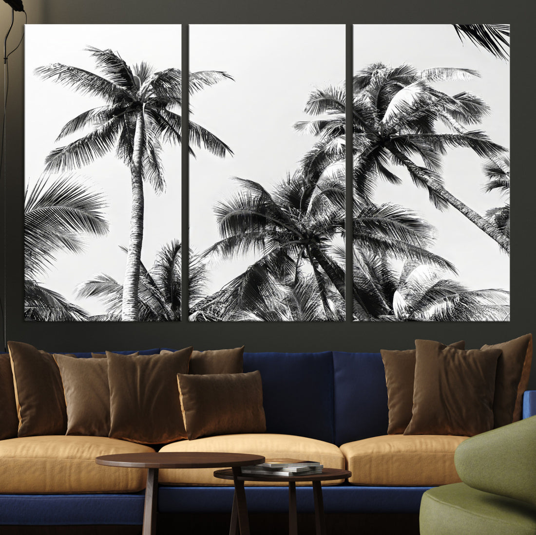 Palm Wall Art Canvas Print, Framed Monochrome Tropical Palm Tree Minimalist Art