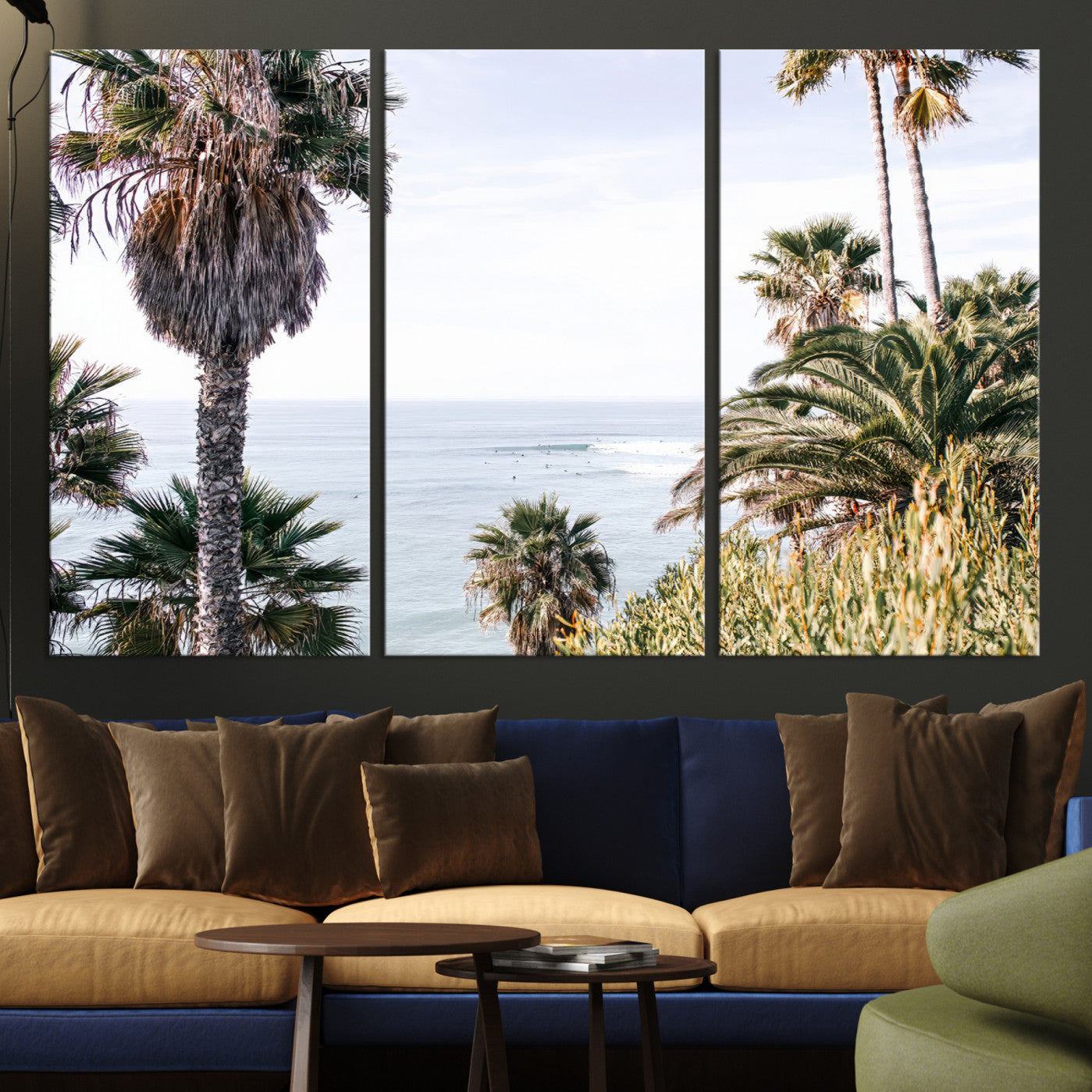 51404565-MGV-CV-36X24-Coastal Palm Trees Wall Art Canvas Print – Framed Ocean Breeze Tropical Scene Artwork for Relaxing Home, Office Decor