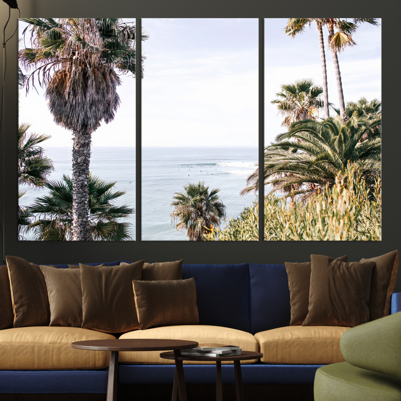 51404565-MGV-CV-36X24-Coastal Palm Trees Wall Art Canvas Print – Framed Ocean Breeze Tropical Scene Artwork for Relaxing Home, Office Decor