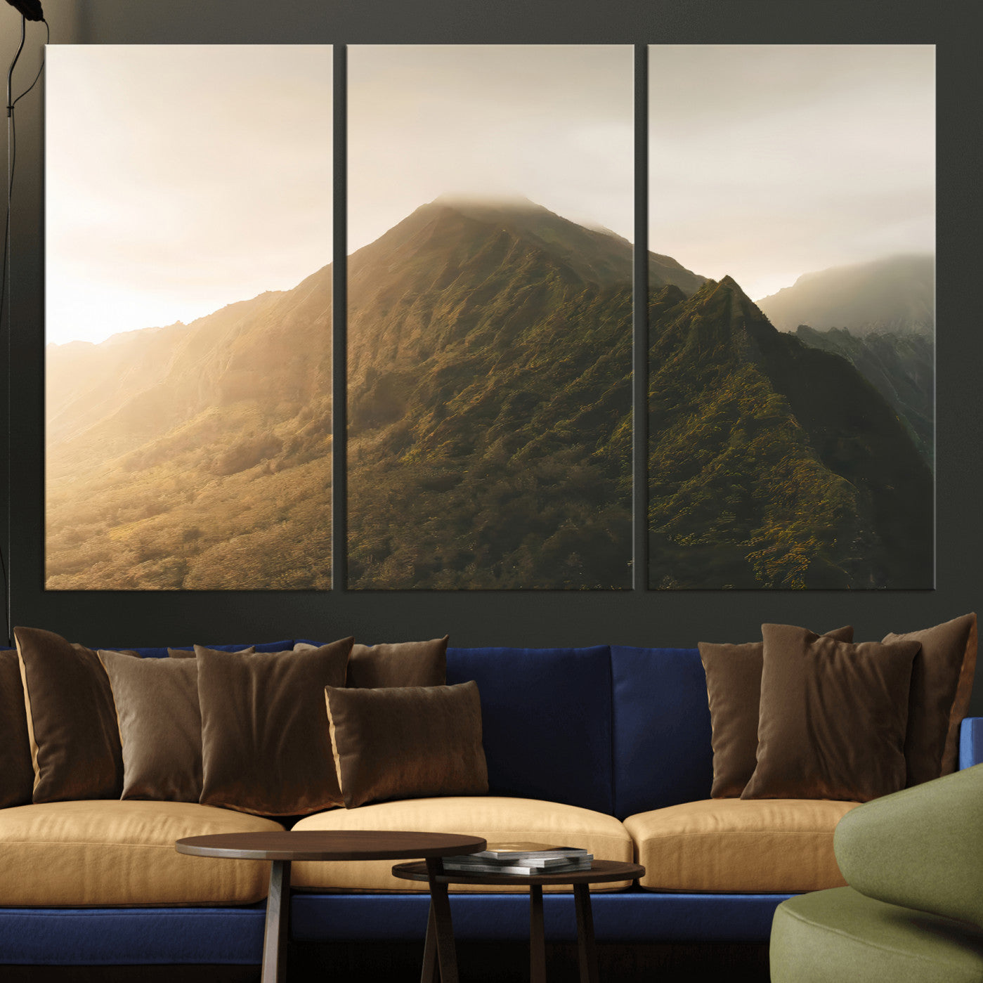 42338636-MGV-CV-36X24-Mountain Wall Art – Framed Sunset Landscape Canvas Artwork, Serene Nature Design, Rustic Decor for Home, Office