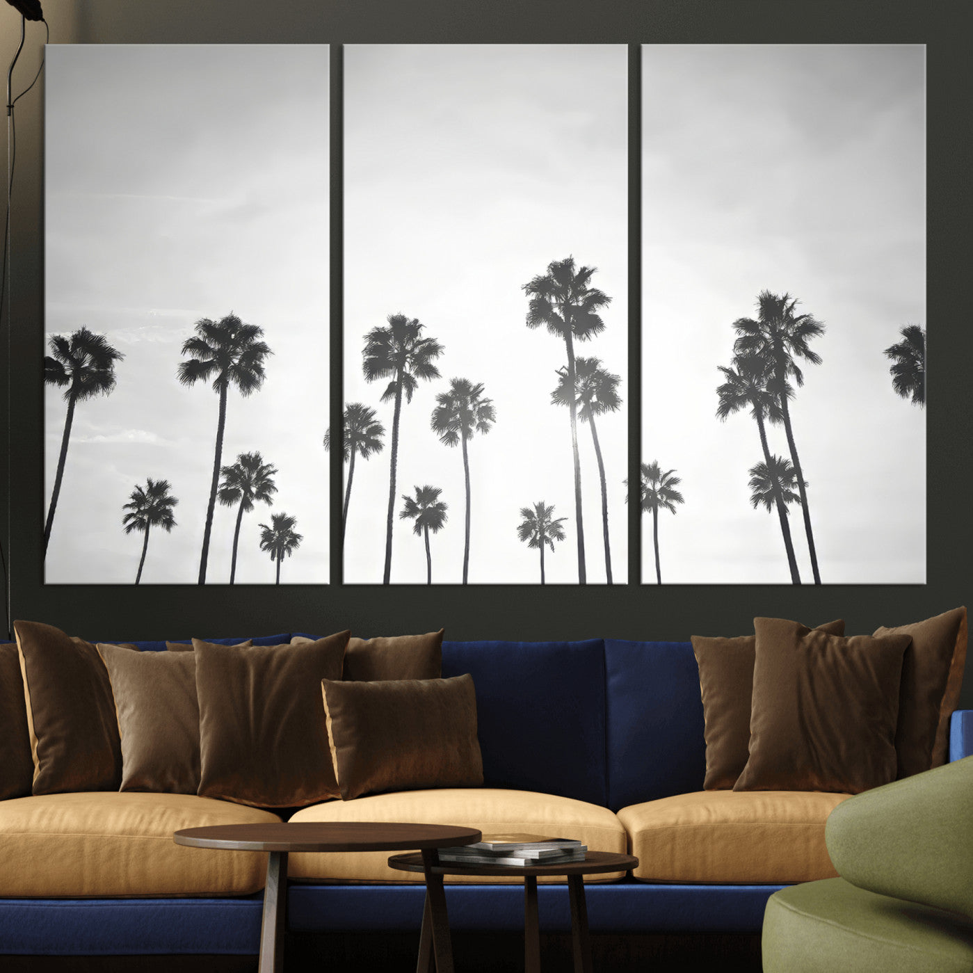 62298277-MGV-CV-36X24-Monochrome Palms Wall Art Canvas Print – Framed Minimalist Silhouetted Trees Artwork for Home, Office, Living Room