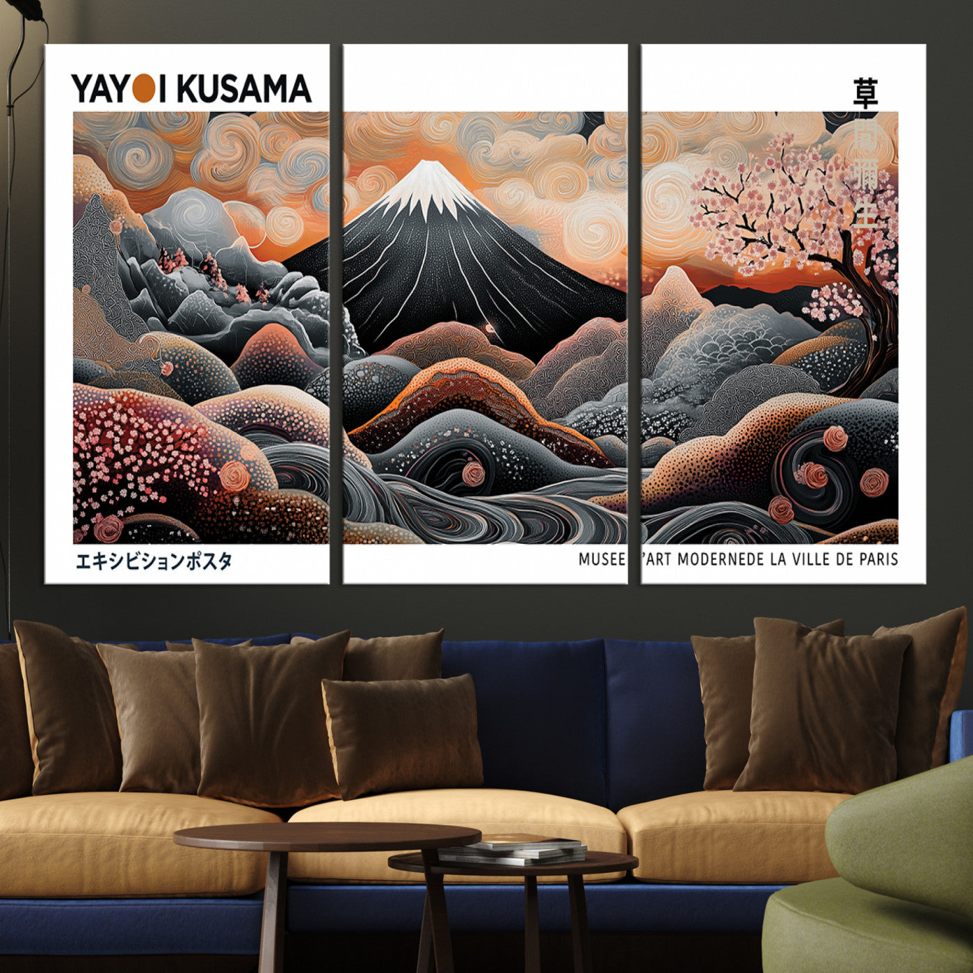 -Yayoi Kusama Wall Art Canvas Print, Framed Contemporary Dot Art Picture Print, Japanese Style
