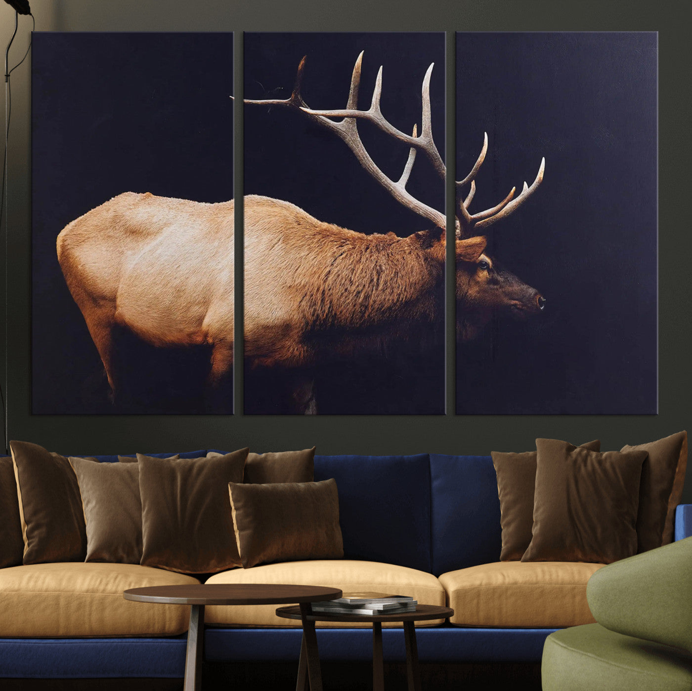 89239257-MGV-CV-36X24 - Rustic Elk Wall Art Canvas Print – Framed Moody Wildlife Art Picture Western Animal Artwork for Home, Office Decor