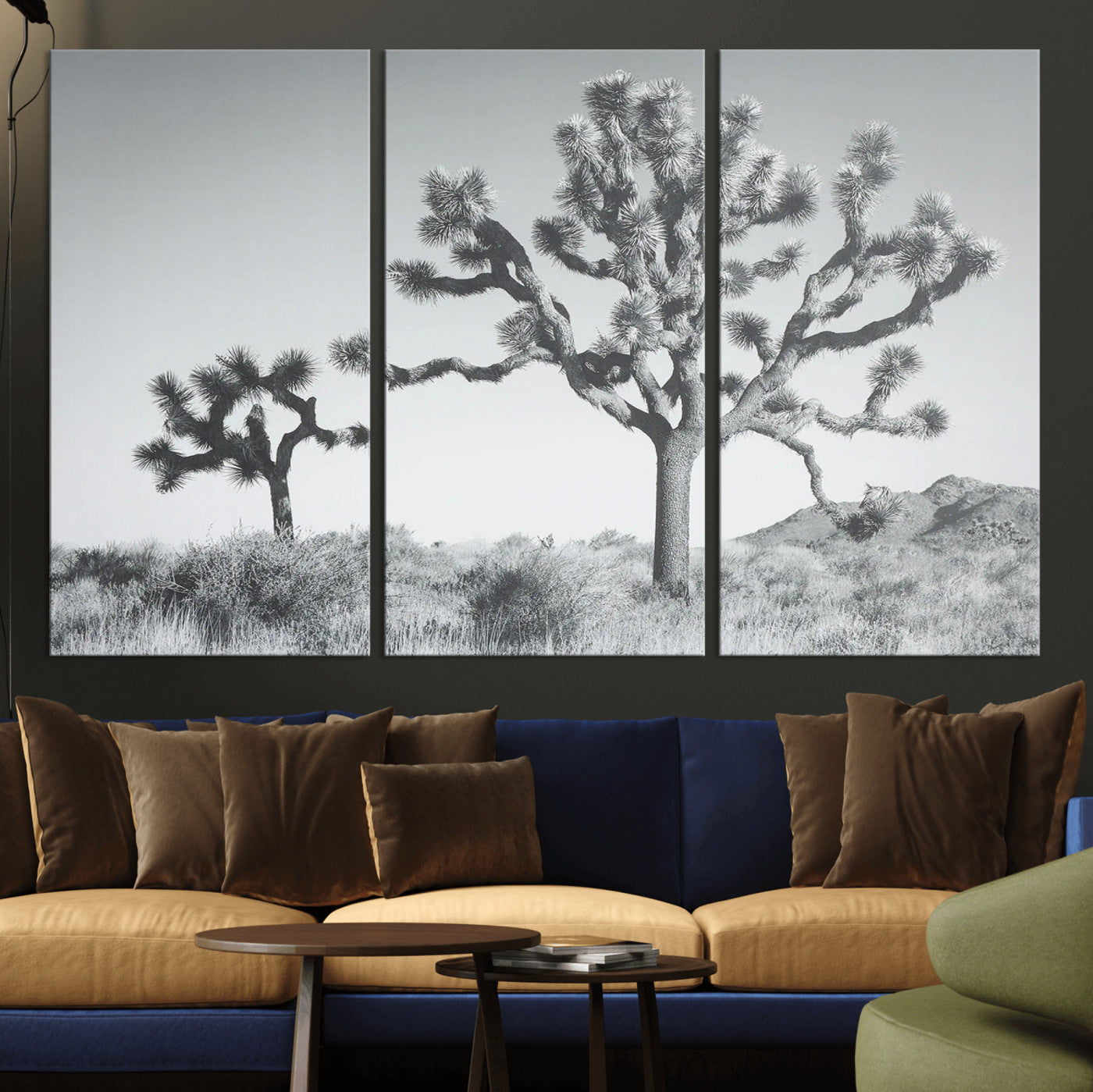 58647785-MGV-CV-36X24-Joshua Trees Wall Art Canvas Print – Framed Black White Desert Landscape Dry Grass Hills Tranquil Artwork for Home Office