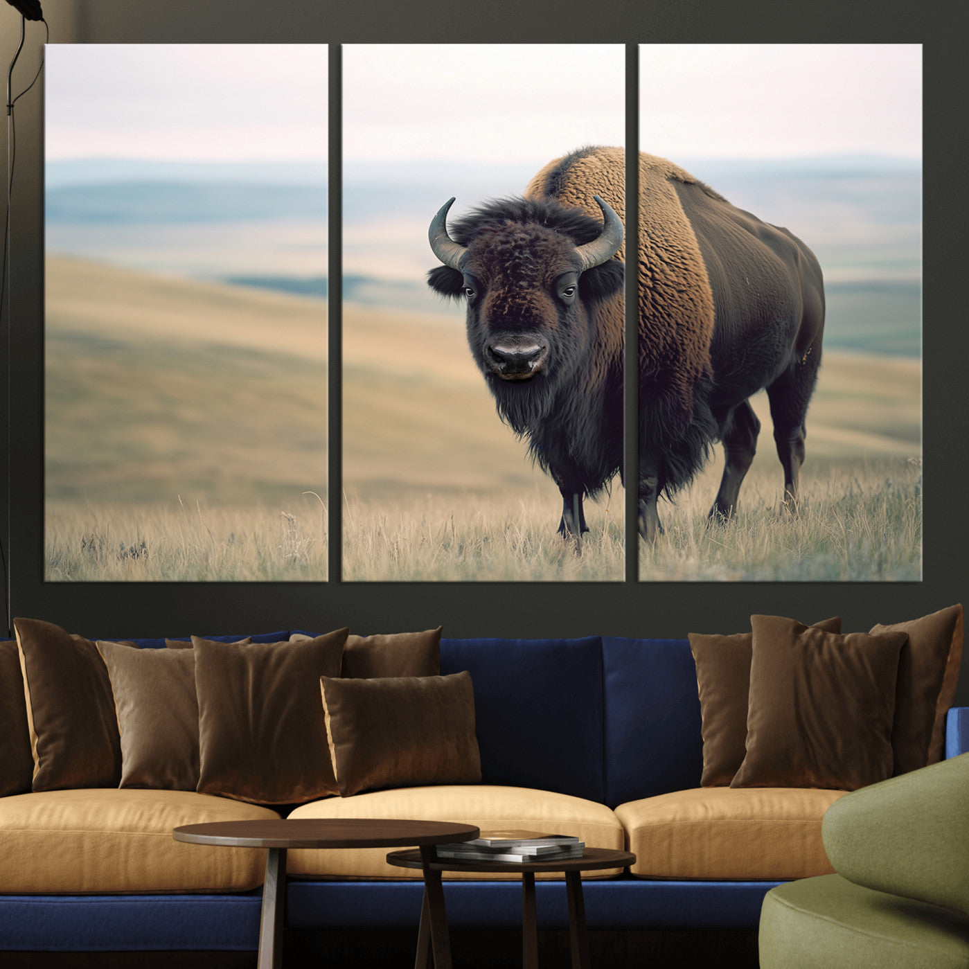 60097194-MGV-CV-48X32-3P-Bison Wall Art Wall Art Canvas Print, Framed Buffalo Canvas Print Art Picture Print, American Bison Decor Perfect Rustic Western Decor Artwork