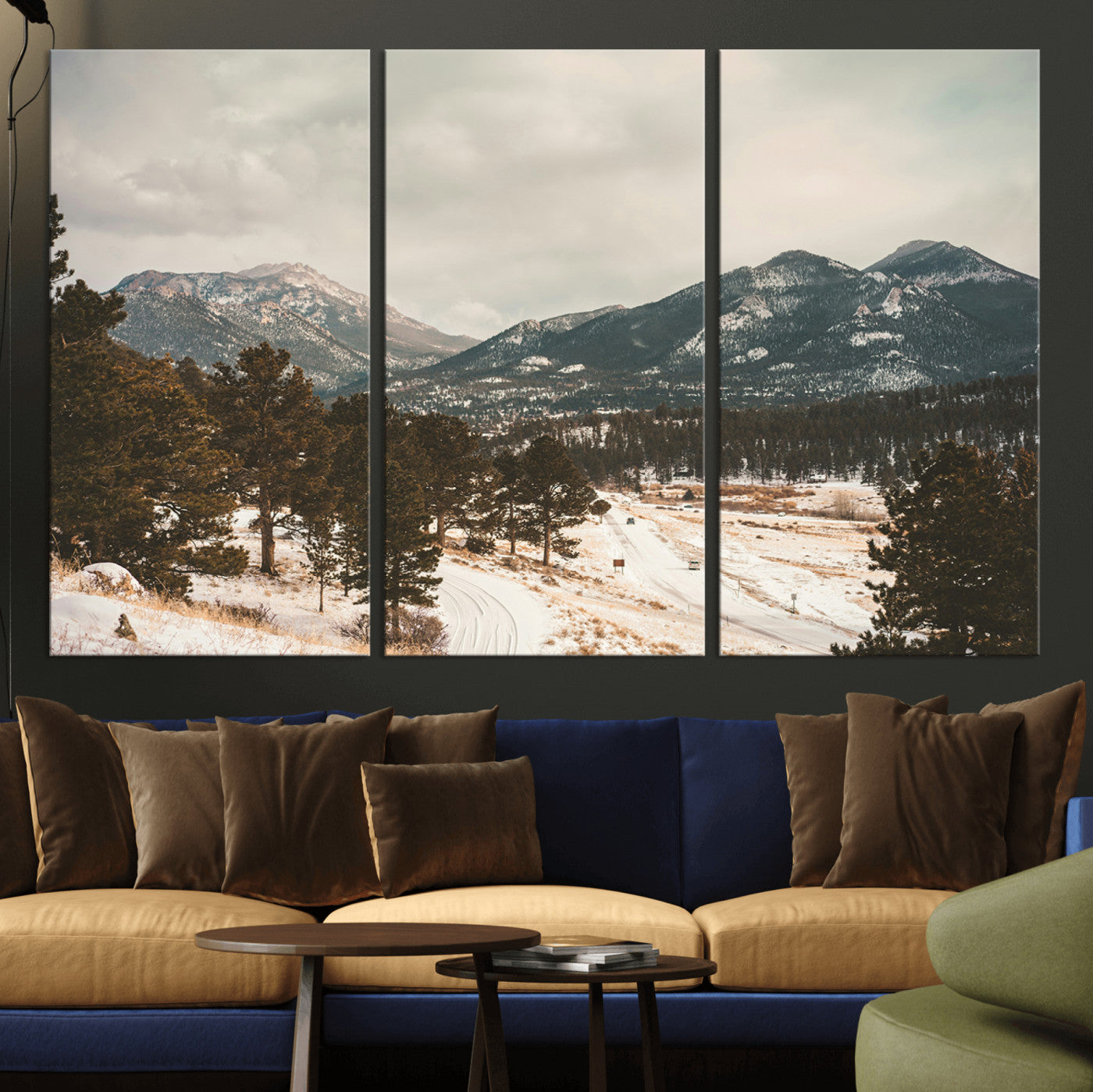 -Mountain Landscape Wall Art Canvas Print – Framed Snowy Peaks Alpine Aesthetic Rustic Winter Scene Artwork for Home Office