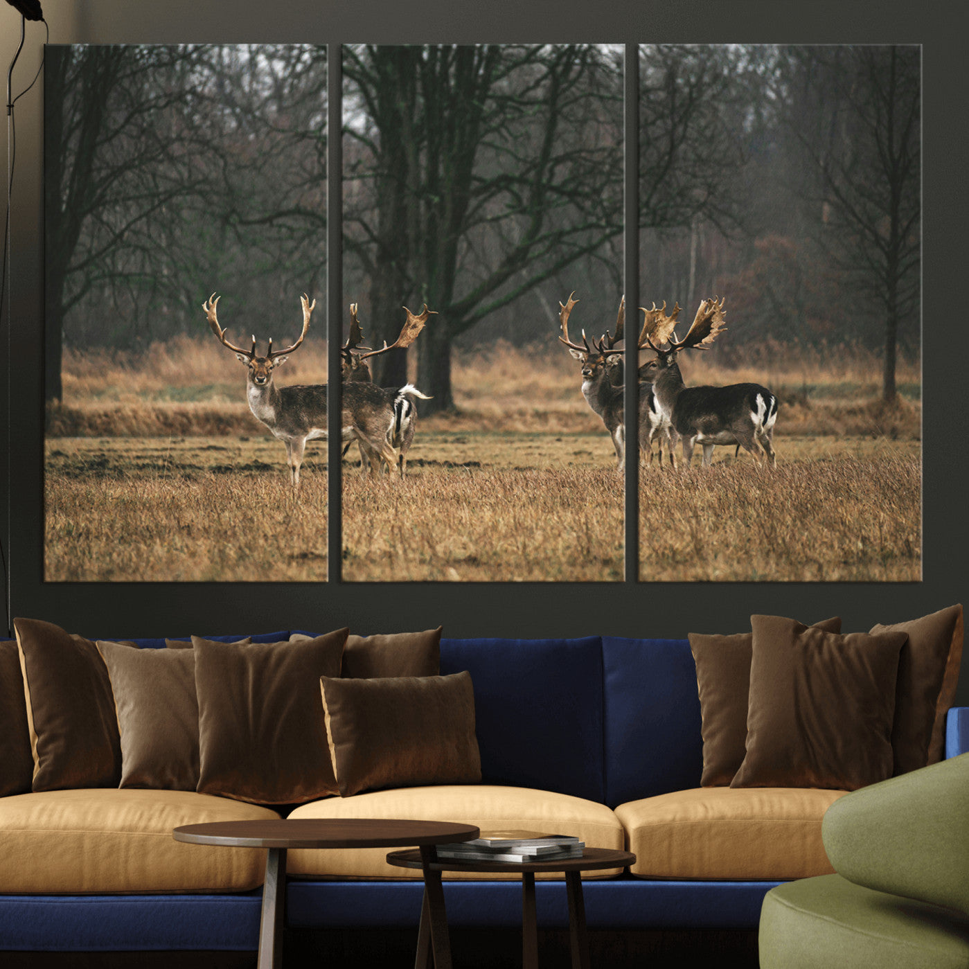-Deer Wall Art Canvas Print – Framed Rustic Wildlife Stags Forest Nature Scene Artwork for Home, Office, Living Room
