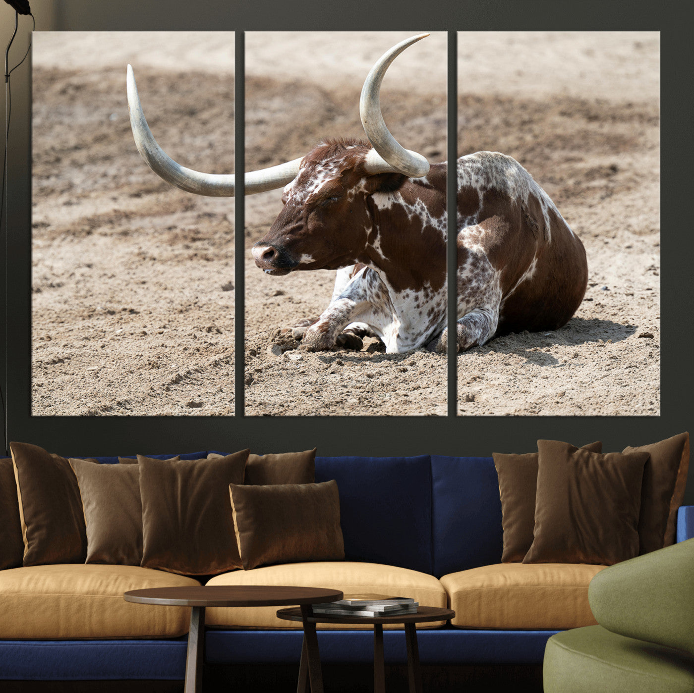 76549210-MGV-CV-36X24-Texas Longhorn Wall Art Canvas Print – Framed Country Living Farmhouse Rustic Cattle Scene Artwork for Home Office