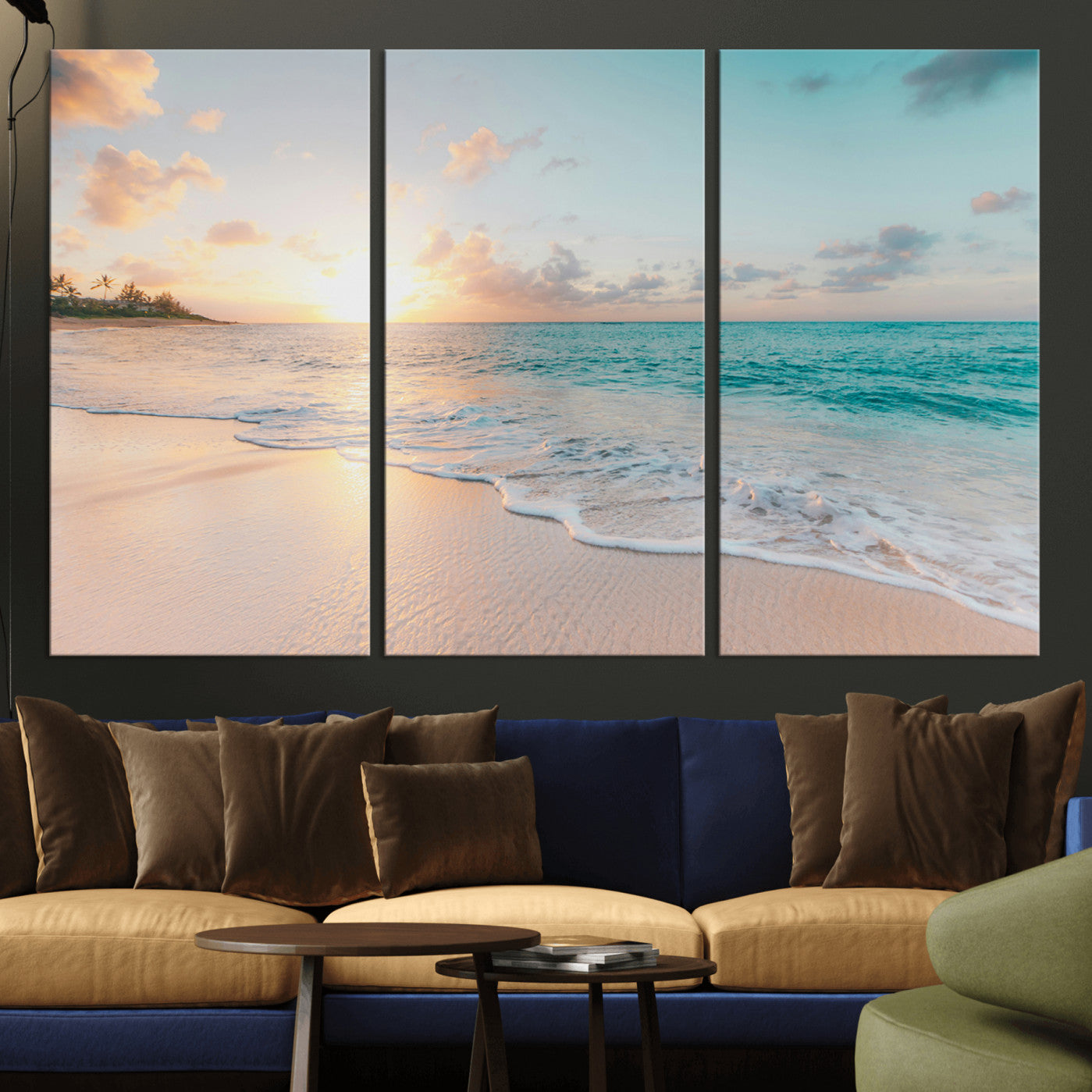 -Beach Sunset Wall Art Canvas Print – Framed Ocean Waves Summer Escape Coastal Nature Scene Artwork for Home Office