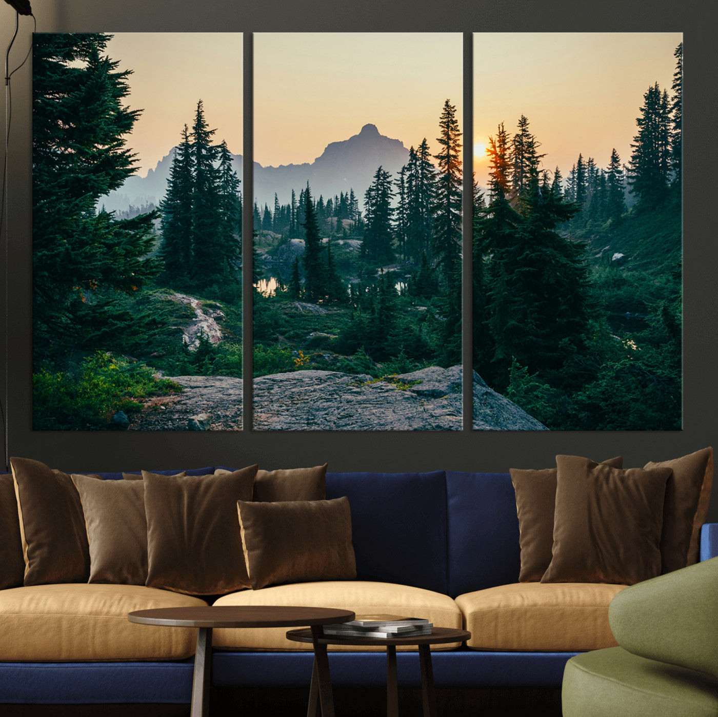 -Mountain Wall Art Canvas Print – Framed Forest Serenity Mountain Nature Scene Artwork for Home Office