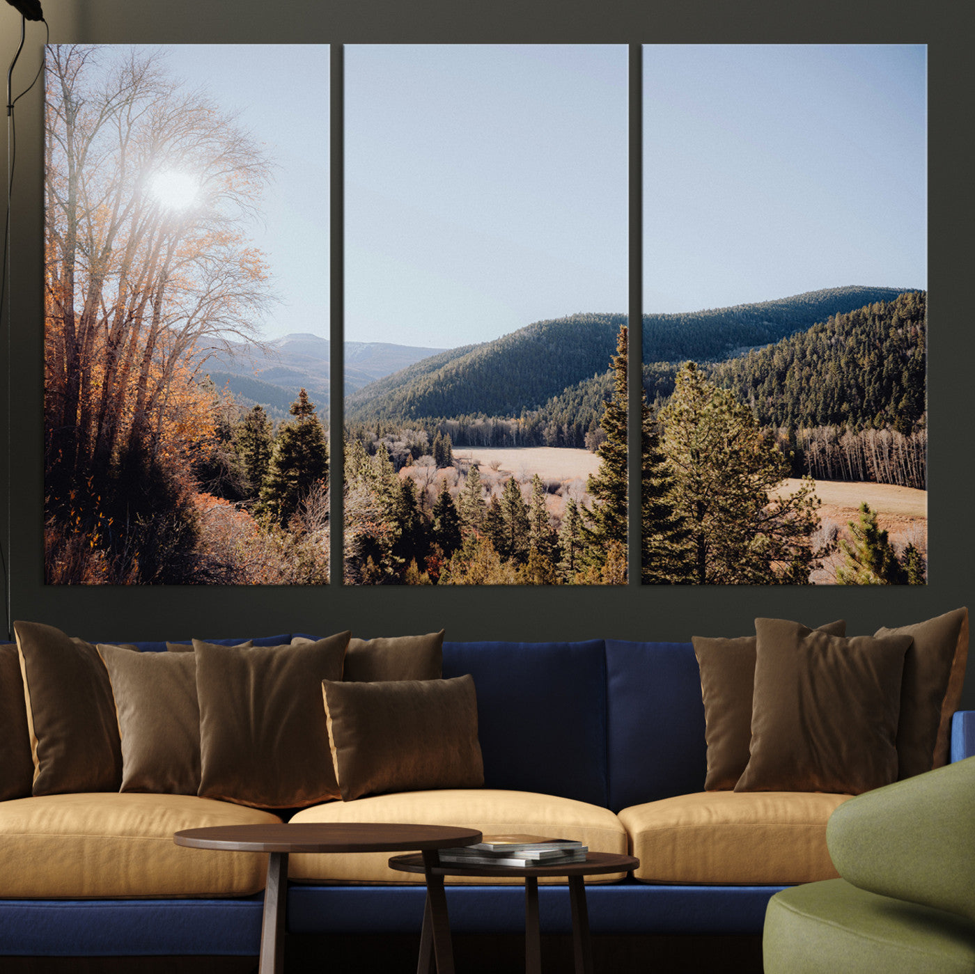 -Rustic Landscape Wall Art Canvas Print – Serene Valley Scene Pine Tree Horizon Nature Artwork for Home Office