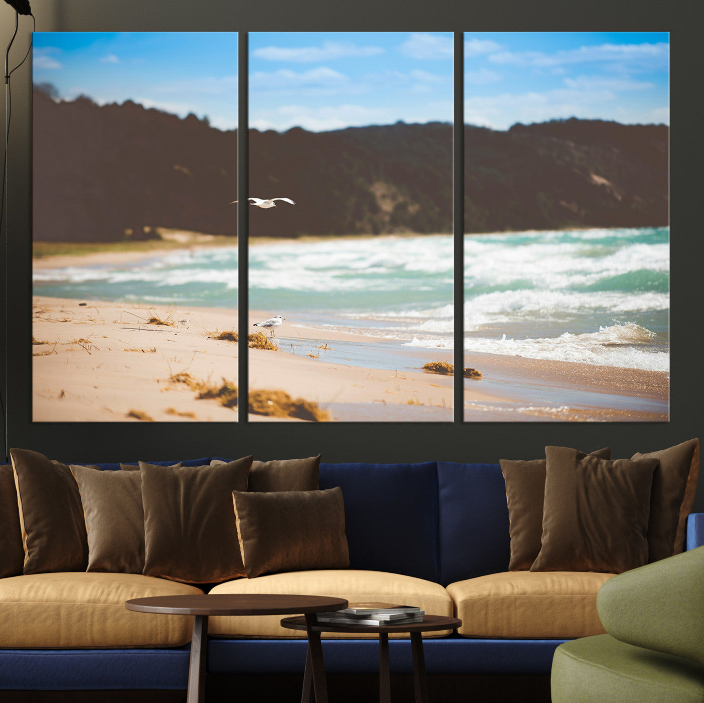 -Tranquil Beach Scene Wall Art Canvas Print – Framed Blue Ocean Waves Sandy Shore Coastal Nature Artwork for Home Office