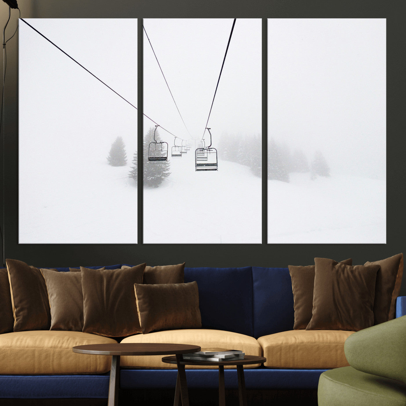 -Ski Lift Wall Art Canvas Print – Snowy Alpine Landscape Nordic Adventure Winter Mountains Artwork for Home, Office