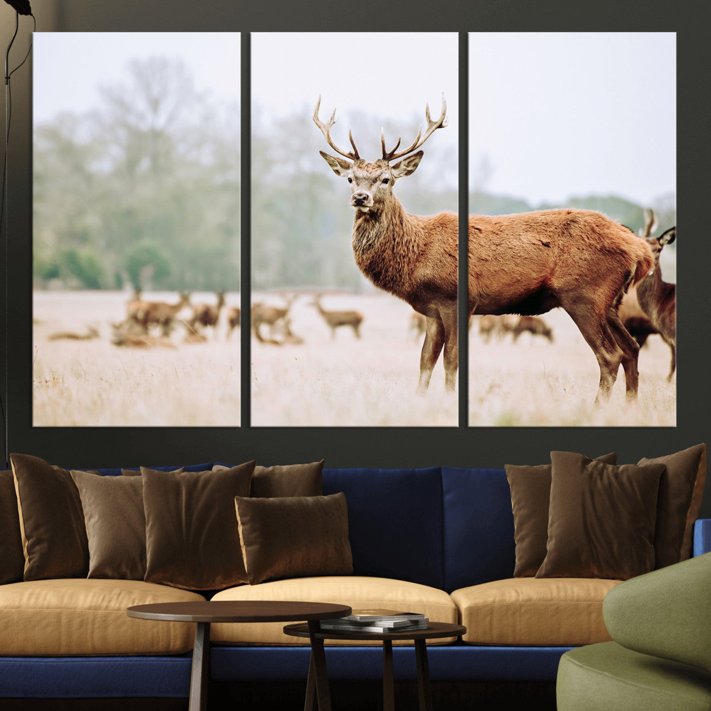 -Rustic Deer Wall Art Canvas Print – Forest Woodland Stag Nordic Animal Scenic Nature Artwork for Home, Cabin