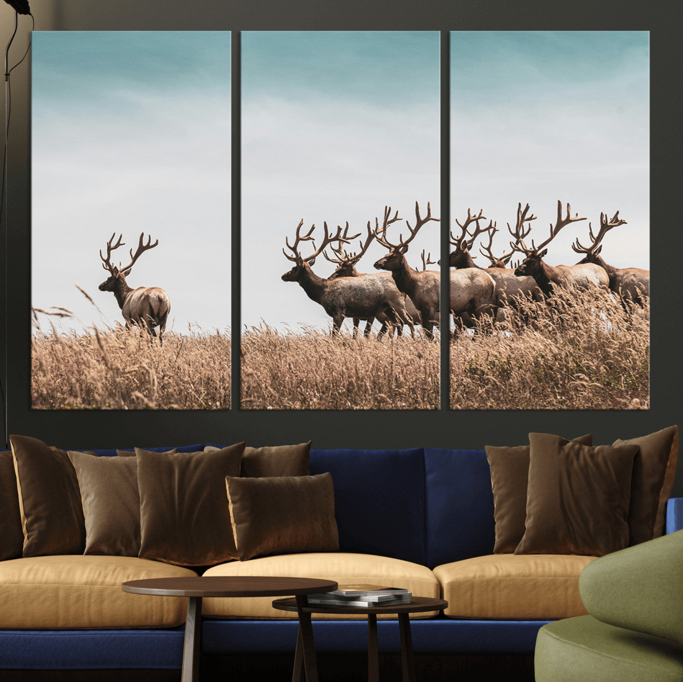 -Elk Herd Wall Art Canvas Print – Framed Wildlife Photography Rustic Nature Scene Artwork for Home, Office, Living Room