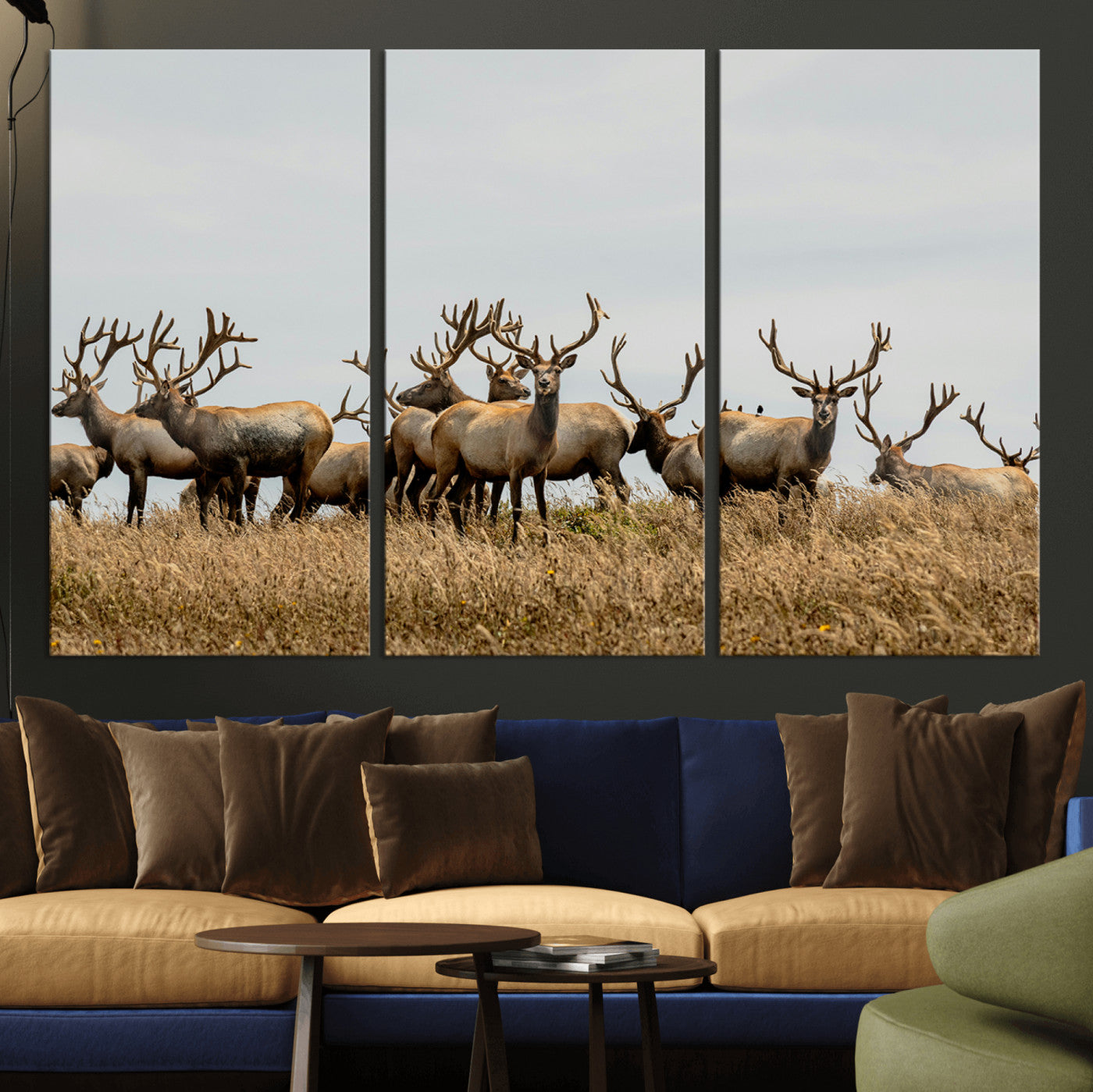 -Elk Herd Wall Art Canvas Print – Framed Wildlife Photography Majestic Antlers Nature Scene Artwork for Home Office