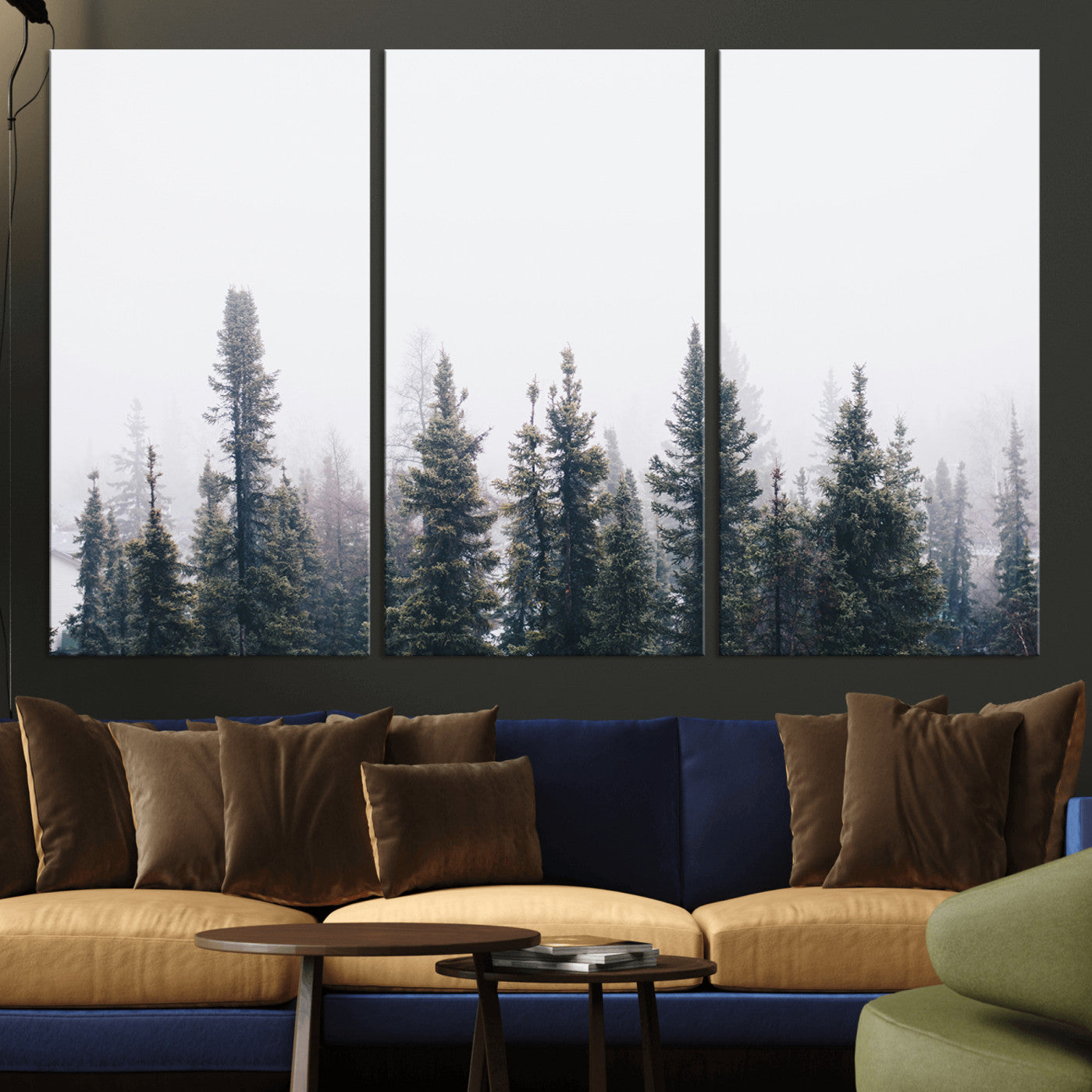 42364796-MGV-CV-36X24-Foggy Forest Wall Art Canvas Print – Framed Misty Pines Moody Woodland Nature Scene Artwork for Home Office
