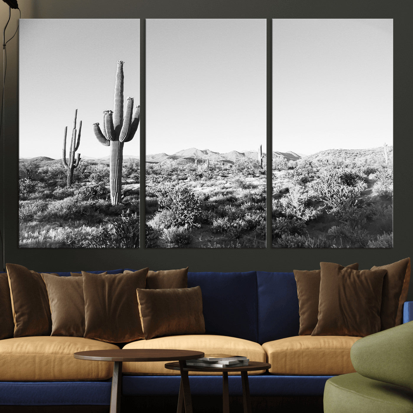 85205054-MGV-CV-36X24-Saguaro Cactus Wall Art Canvas Print – Framed Monochrome Landscape Scenic Arizona Minimalist Western Artwork for Home, Office