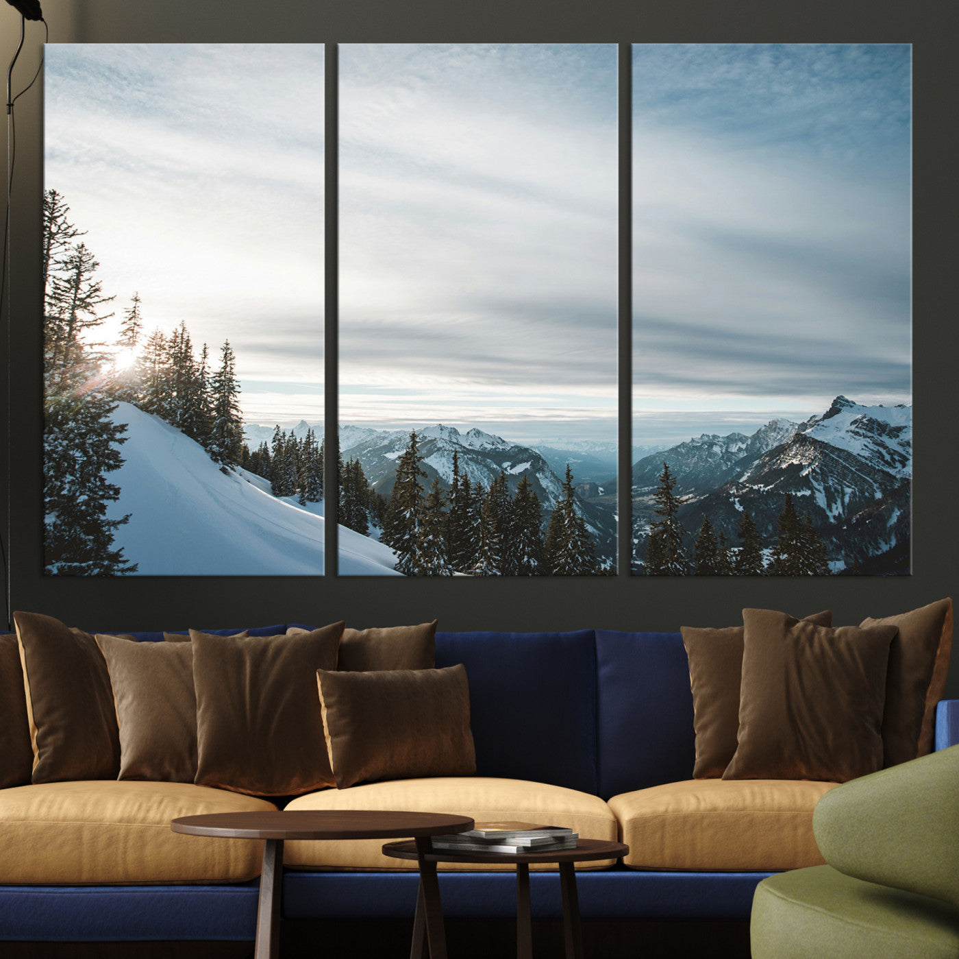 55564749-MGV-CV-36X24-Snowy Mountain Wall Art Canvas Print – Frosty Peaks Alpine Landscape Winter Sky Nature Photography Artwork for Home Office