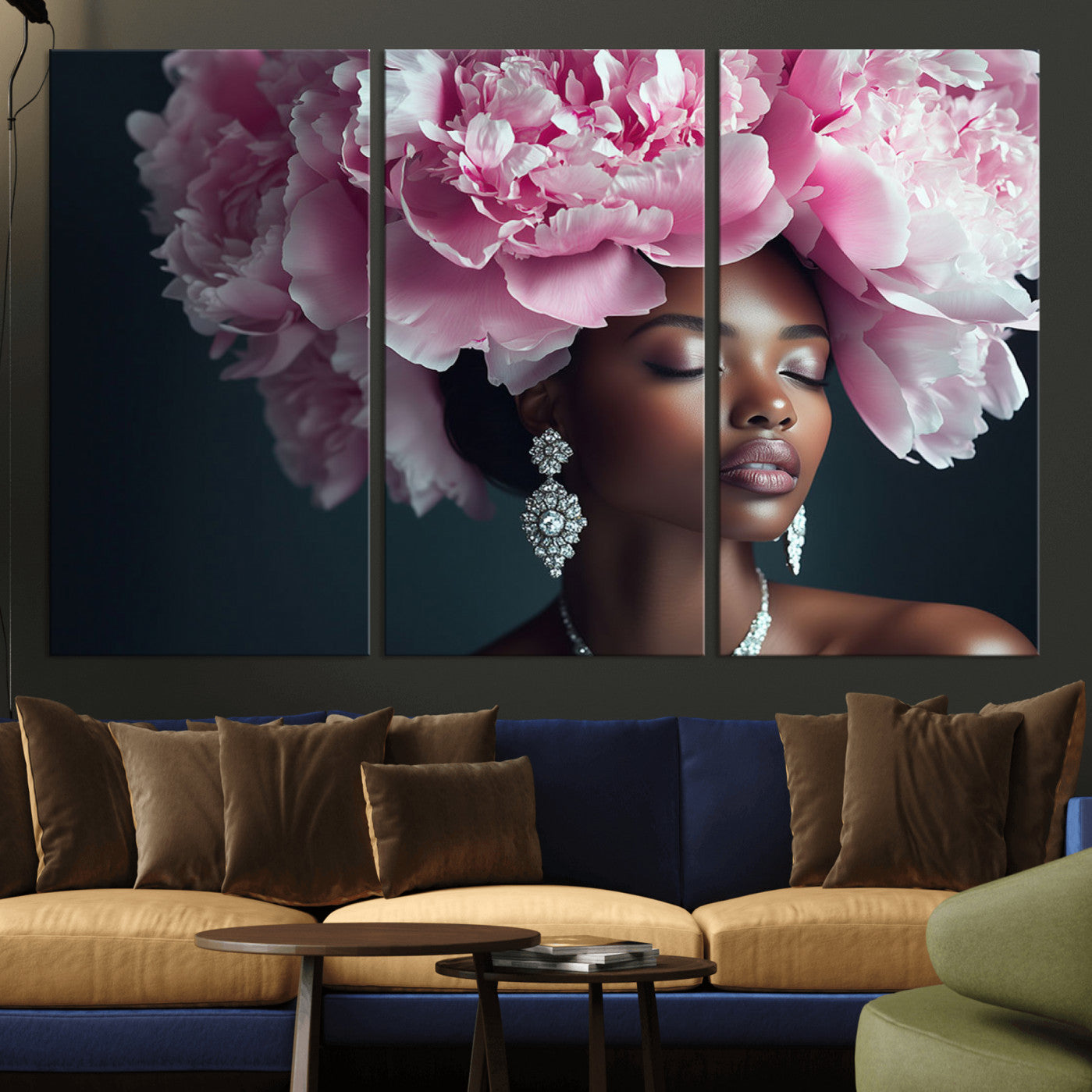 -Black Beauty Petal Crown Wall Art Canvas Print – Floral Petal Headpiece Elegant Design, Petal Inspired Artwork for Home, Office