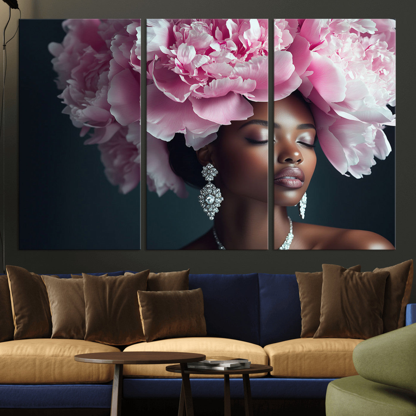 35482880-MGV-CV-36X24-Black Beauty Petal Crown Wall Art Canvas Print – Floral Petal Headpiece Elegant Design, Petal Inspired Artwork for Home, Office