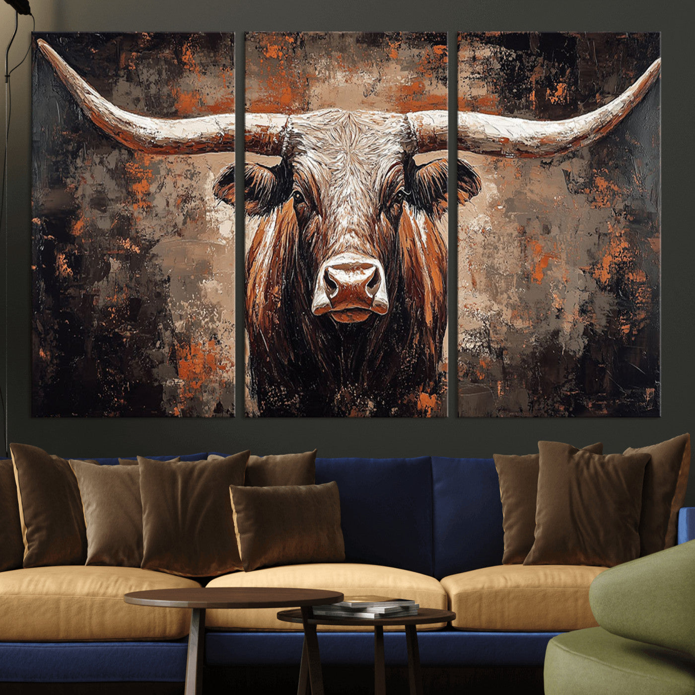 42732393-MGV-CV-36X24-Rustic Longhorn Bull Wall Art Canvas Print – Vintage Western Cattle Scene, Texas Steer Artwork for Home, Office