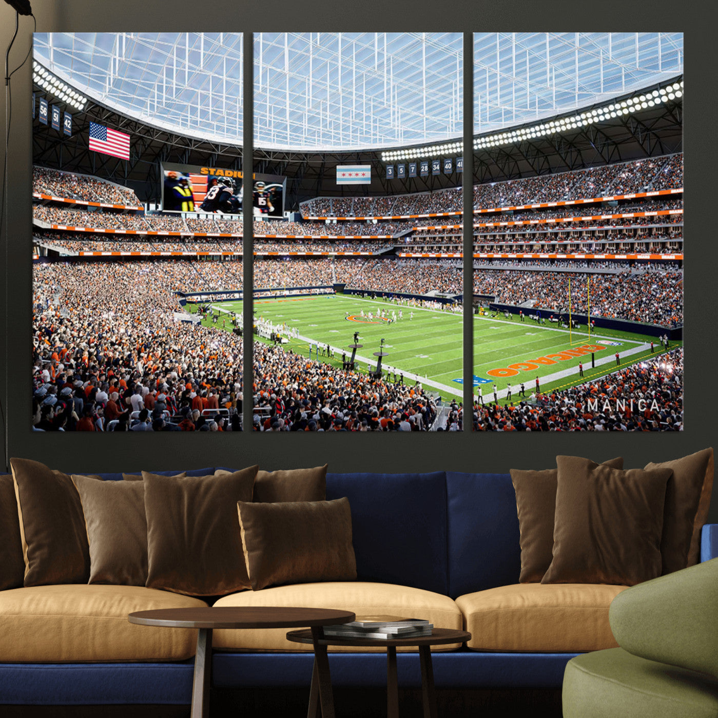 -Chicago Bears Soldiers Field Wall Art Canvas Print – Framed Football Stadium Artwork for Home, Office, Living Room