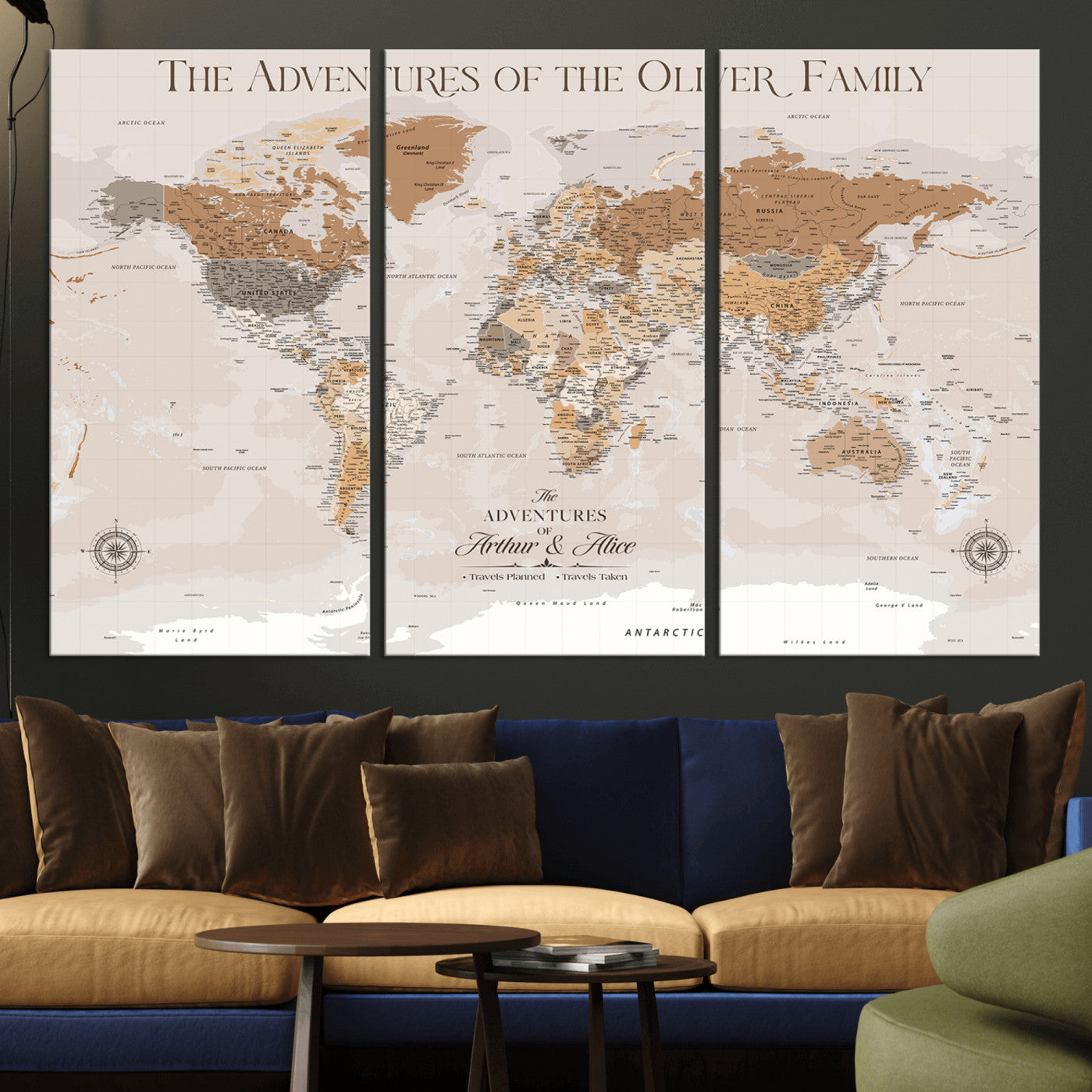 43101120-MGV-CV-36X24-Personalized Push Pin World Map Canvas – Custom Framed Travel Tracker Wall Art, Large Adventure Map with Pins for Home, Office