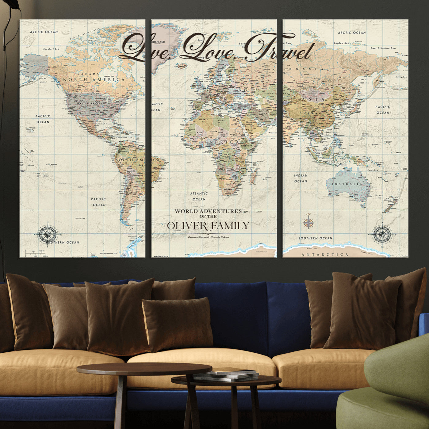 -Personalized Push Pin World Map Canvas – Custom Framed Travel Tracker Wall Art, Large Adventure Map with Pins for Home, Office