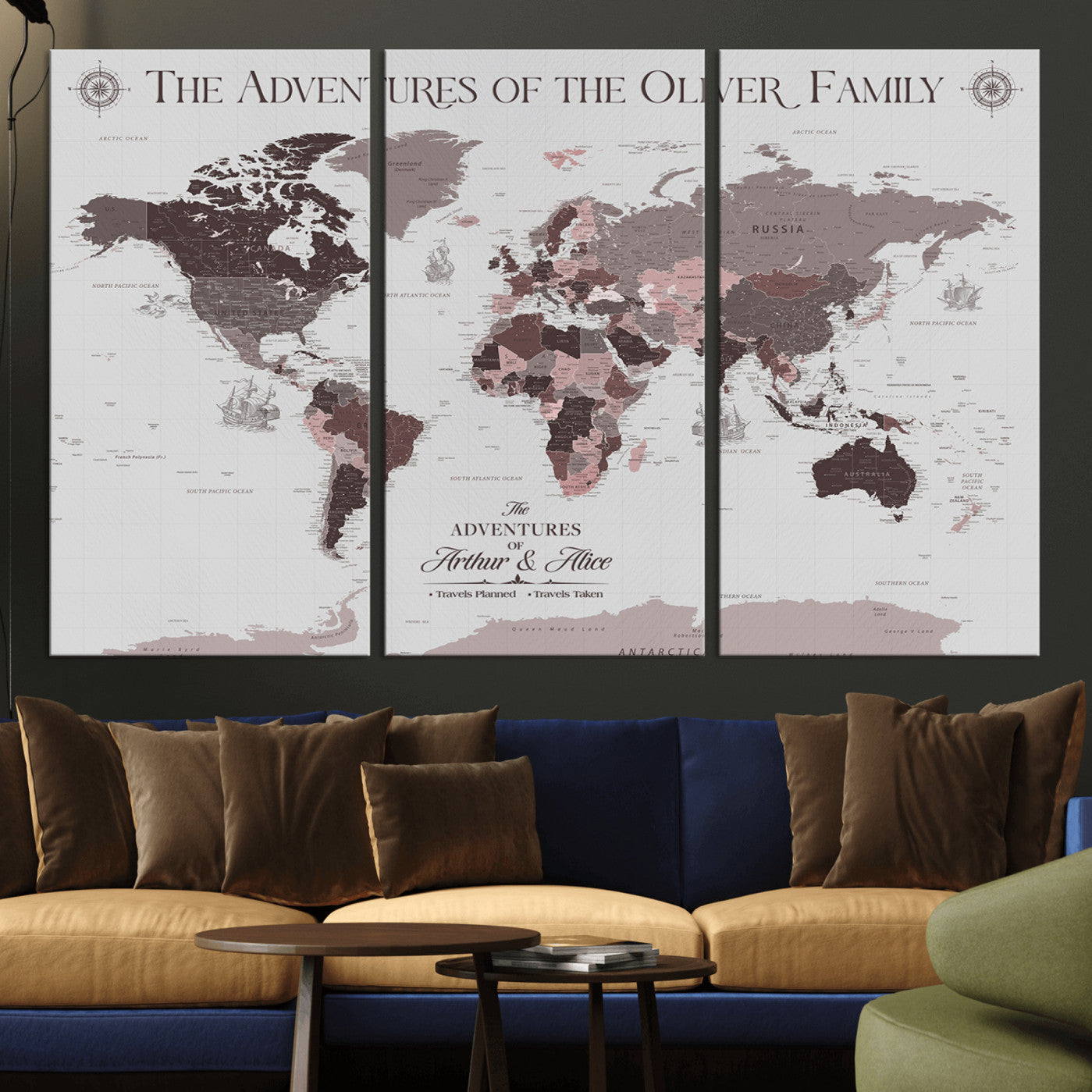 -Personalized Family Travel Map Canvas – Custom Framed Push Pin World Map, Unique Adventure Tracker Wall Art for Home, Office