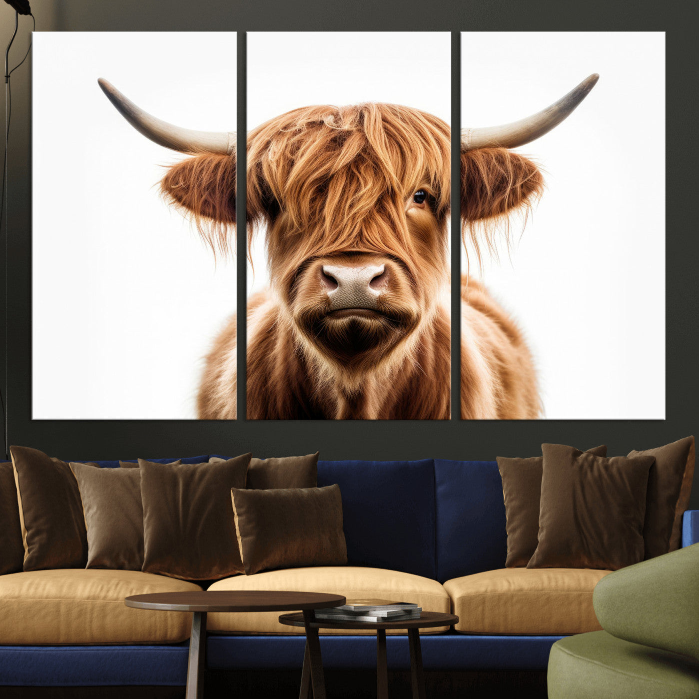 -Scottish Highland Cow Canvas Print, Framed Highland Cow Canvas Home Decor