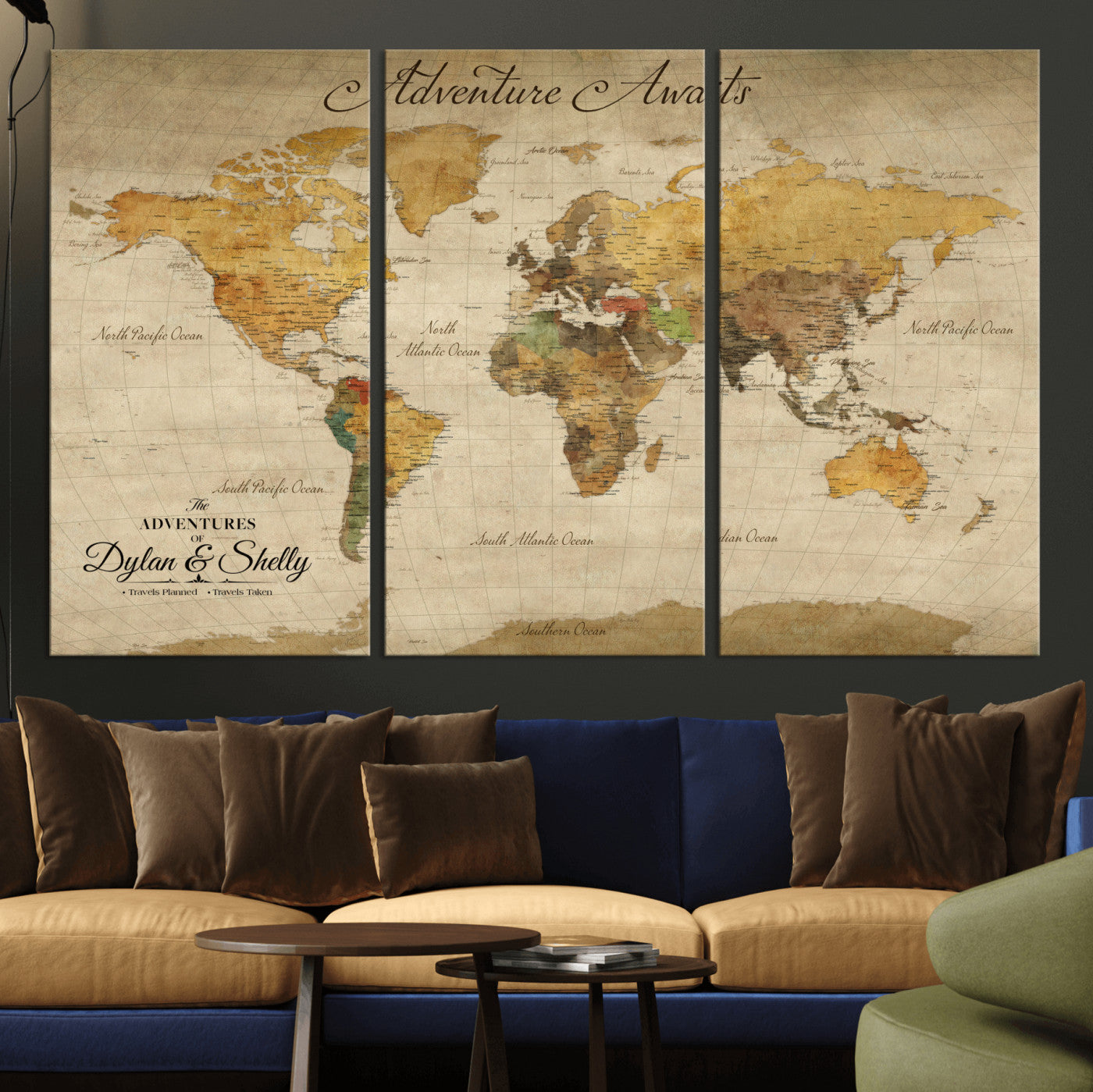 50298017-MGV-CV-36X24-Personalized World Map Canvas – Custom Framed Push Pin Travel Map Wall Art, Vintage Style Gift for Couples and Travelers