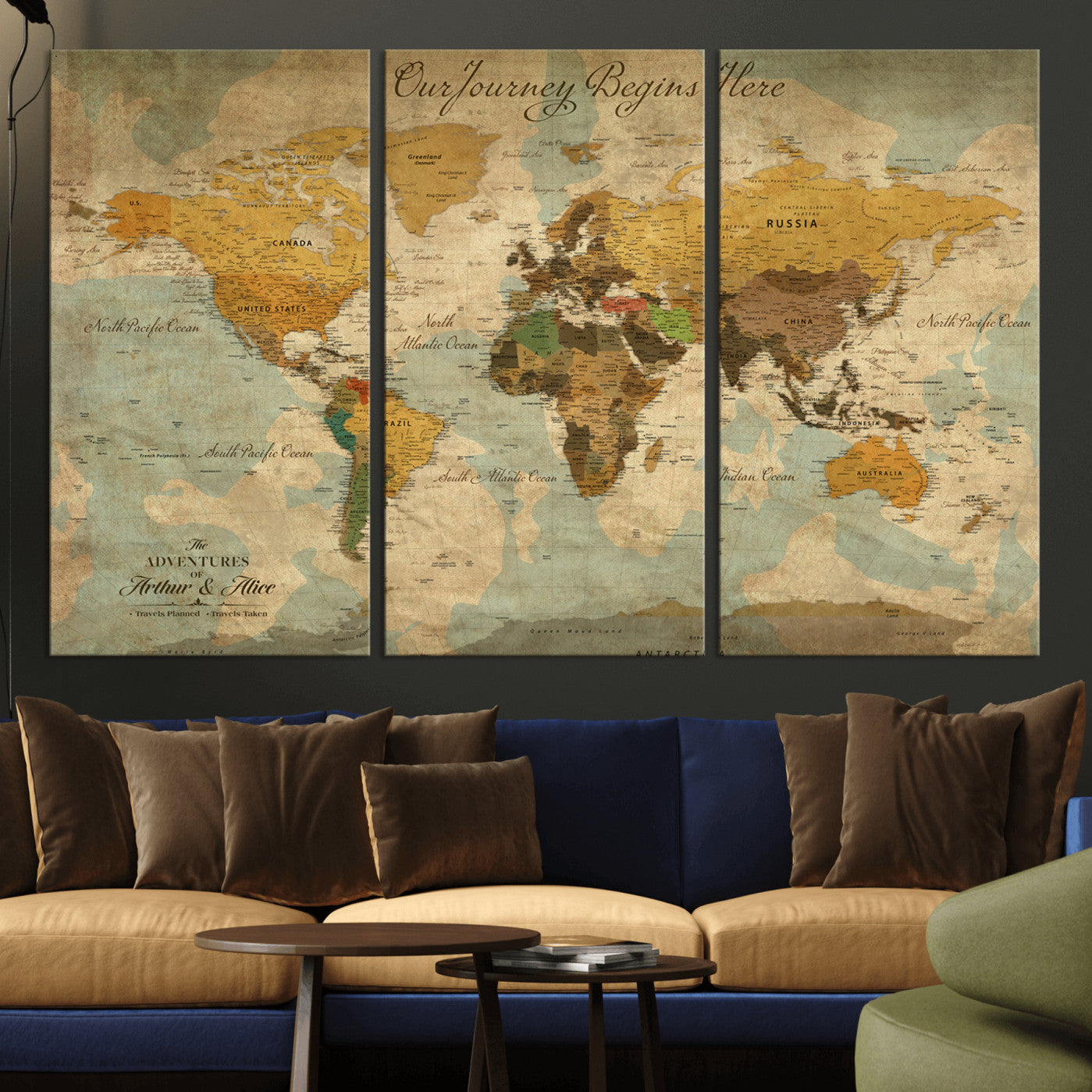 40572820-MGV-CV-36X24-Personalized World Map Canvas – Custom Framed Push Pin Travel Map Wall Art, Vintage Style Gift for Couples