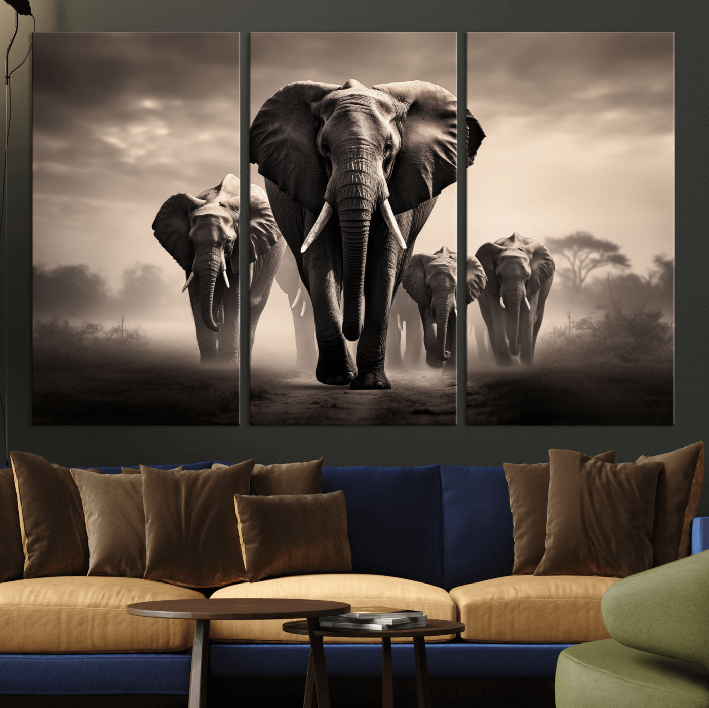 -Elephant Family Wall Art Canvas Print, Framed Elephant Wall Art Home Decor