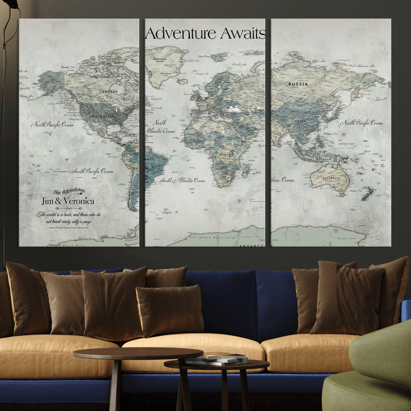-Personalized Push Pin World Map Canvas Print – Custom Adventure Travel Map Framed Wall Art Gift for home, office